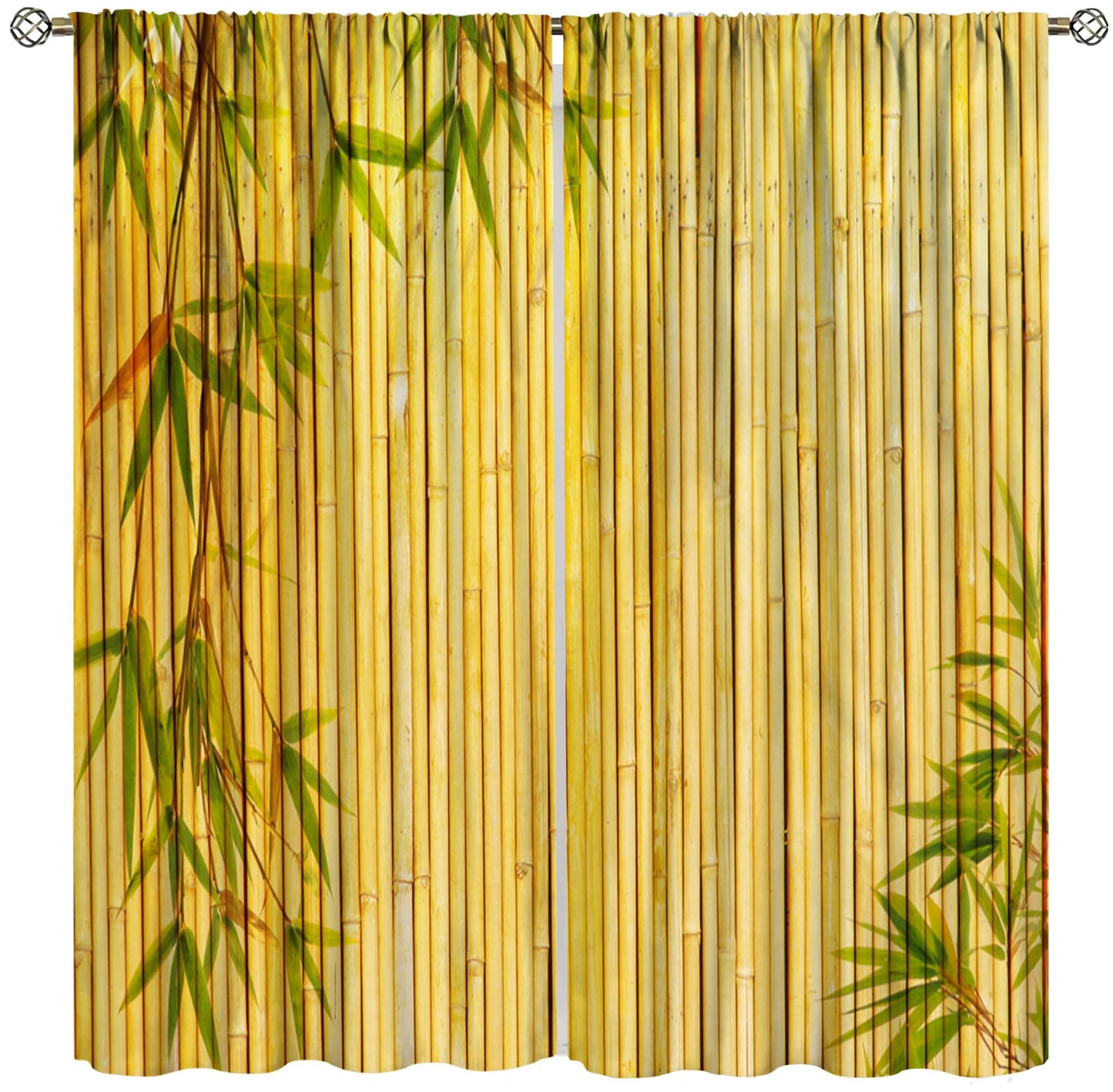 TYVGICZ Bamboo Printed Curtains, Yellow Bamboo Tree Traditional Chinese Japanese Style Asian Calligraphy Style Culture Theme Window Treatments for Living Room Bedroom Drapes42x45 Inch