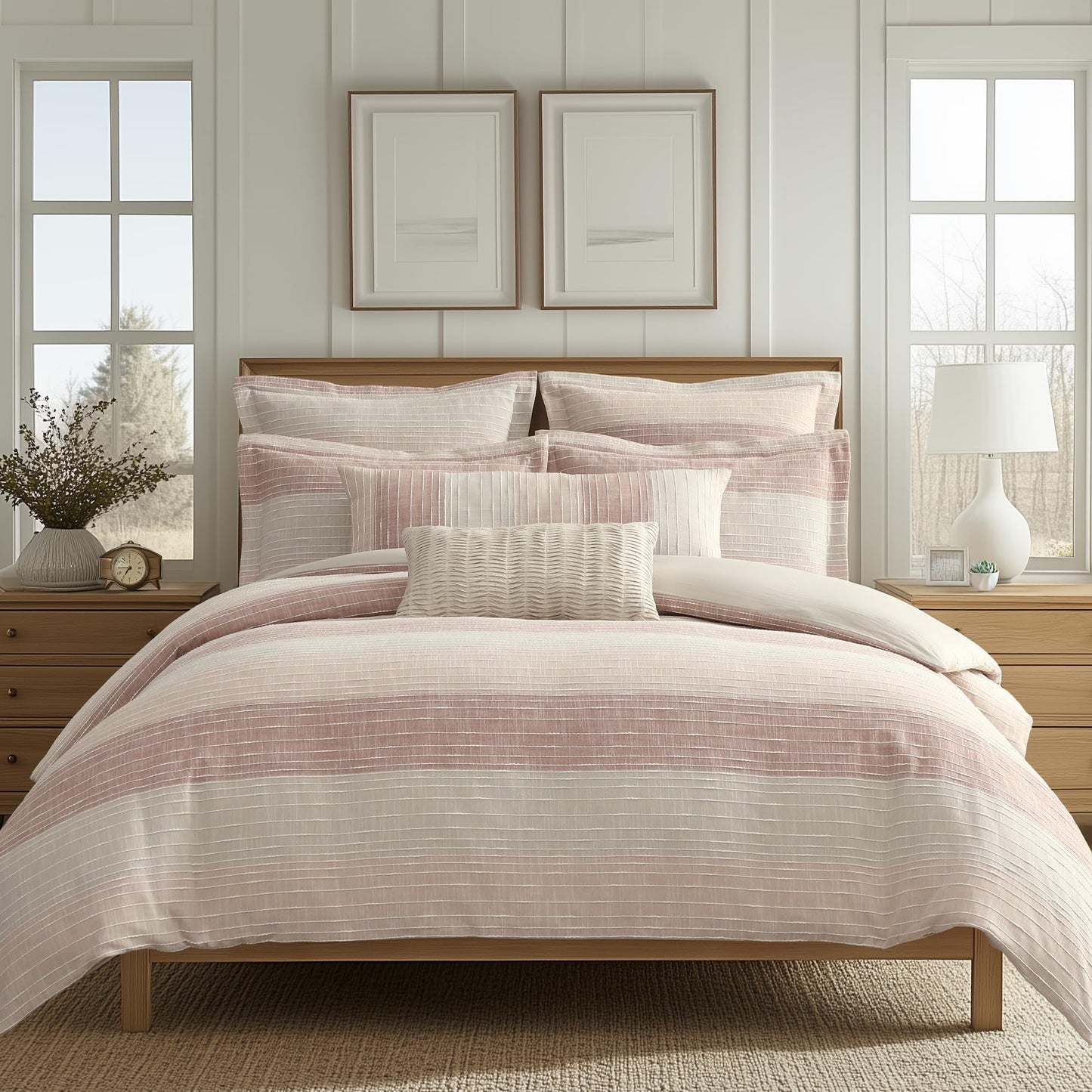 Levtex Home Sand Stripes Blush Twin/Twin XL Comforter Set (68x88in) with 1 Pillowcase (26x20in) - Woven Jacquard Stripe - Pink, Dusty Rose, Cream, White - Cotton Twin Size Comforter Set - Soft