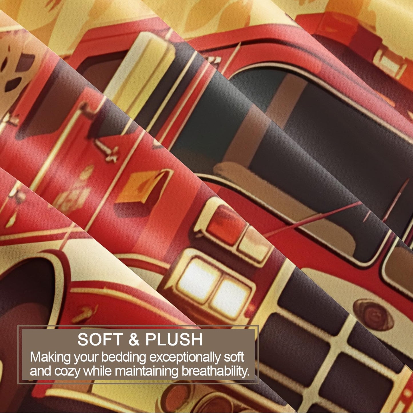 QINYUN Fire Truck Car Duvet Cover King Size, Flame Fire Engine Bedding Set 3 Piece Bedroom Decor Red Truck Patterned Comforter Cover with Zipper Ties & 2 Pillowcases
