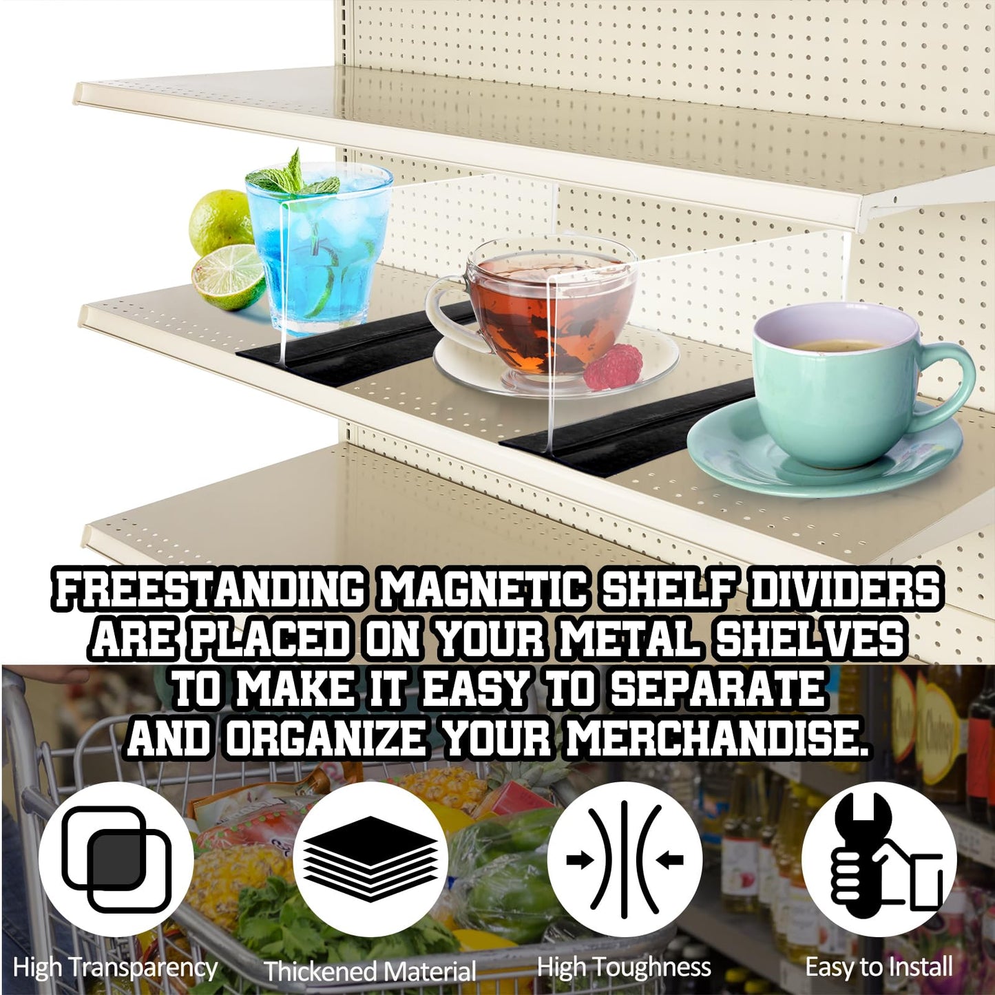 Geelin 10 Pcs Clear Shelf Divider with Magnetic 8" L x 2" W x 3" H Plastic Shelf Separator Closet Divider, Clapboard Baffle for Storage Bedroom Bathroom Kitchen Office Supermarket Organization