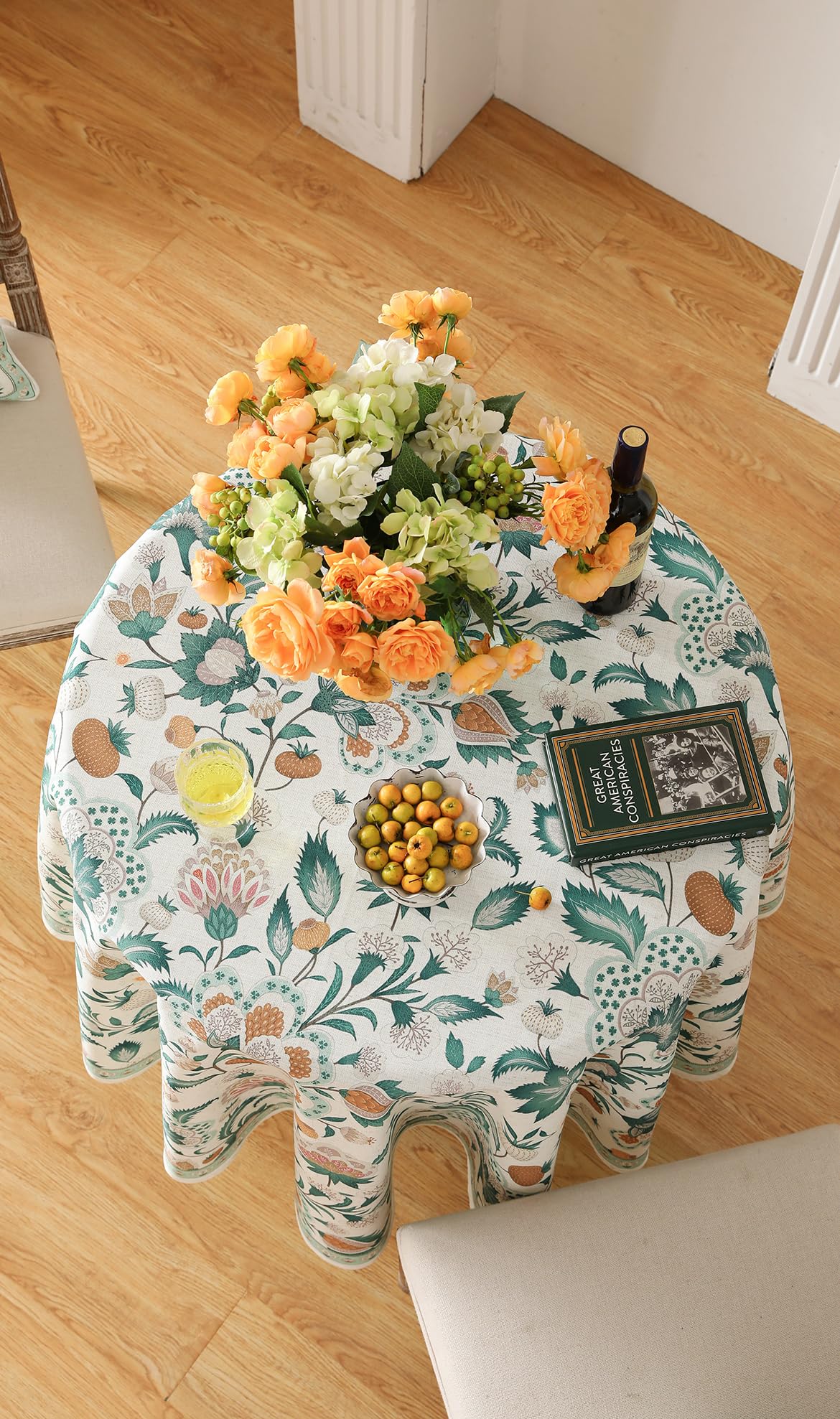 patdrea Vintage French Linen Tablecloth,Round,Diameter 55"-Tree Life