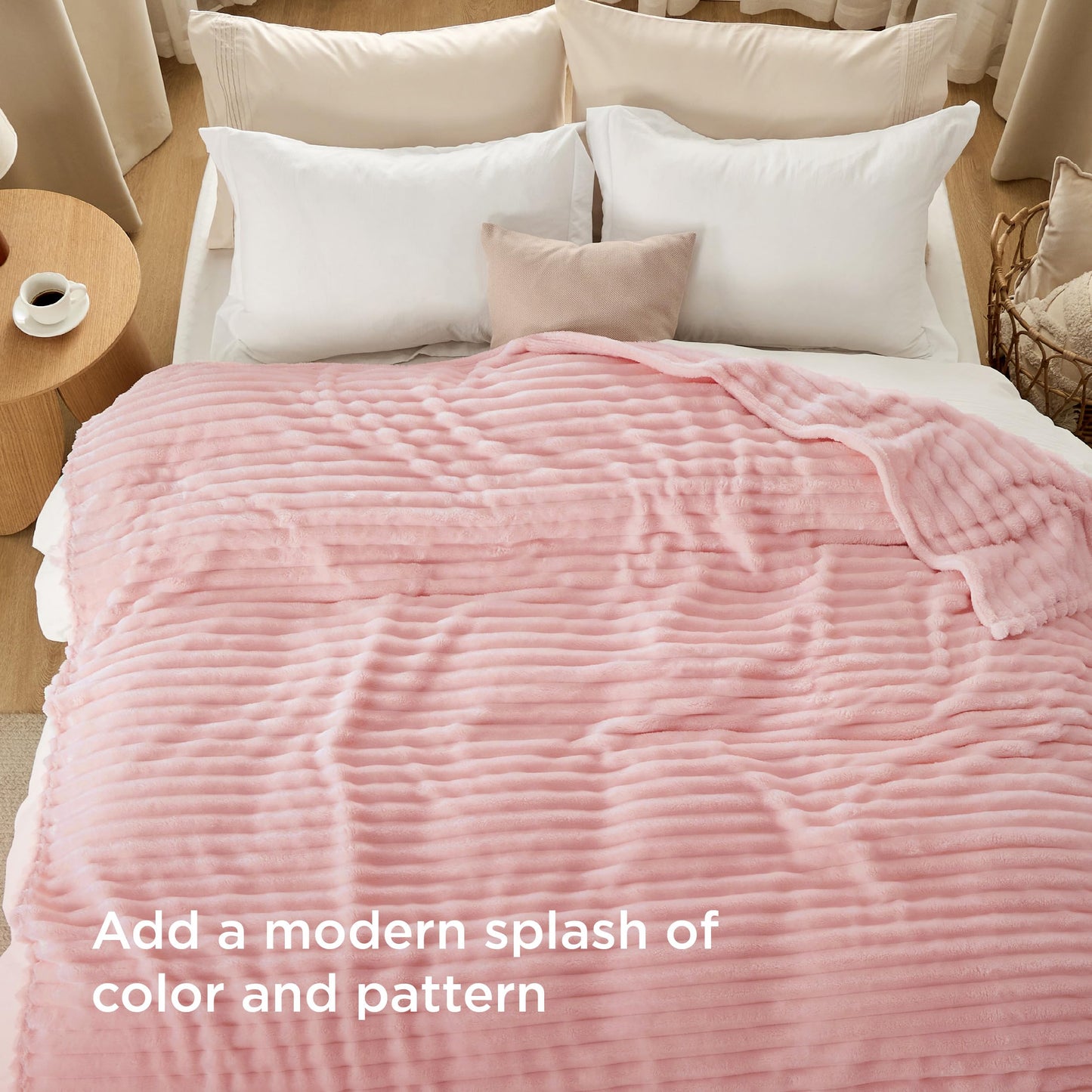 Bedsure GentleSoft Blanket for Bed & Bubble Waterproof Blanket for Bed King Pink 108x90inch