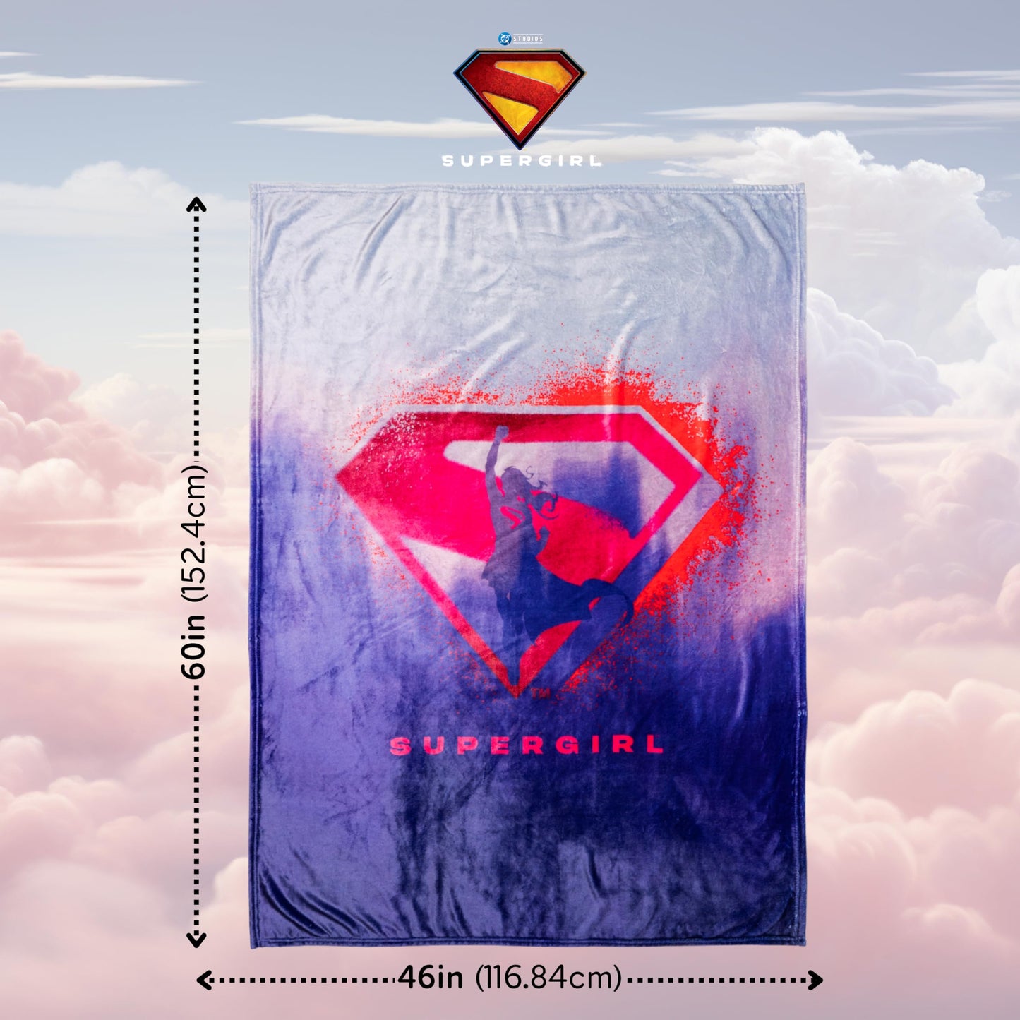 Supergirl Movie Fluffy Throw 46 in x 60 in – Soft Plush Lightweight Blanket for Couch, Bed & Travel, (Officially Licensed Product) by Franco
