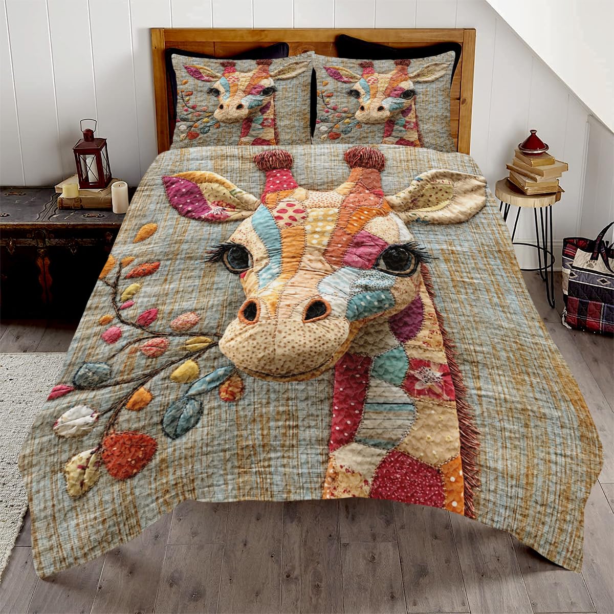 LUSHIS Patchwork Quilt Set, Patchwork Throw Bedspread Bed Sets - Animals Coverlet Sets All Season Soft Microfiber Lightweight Bedding Set (Giraffe)