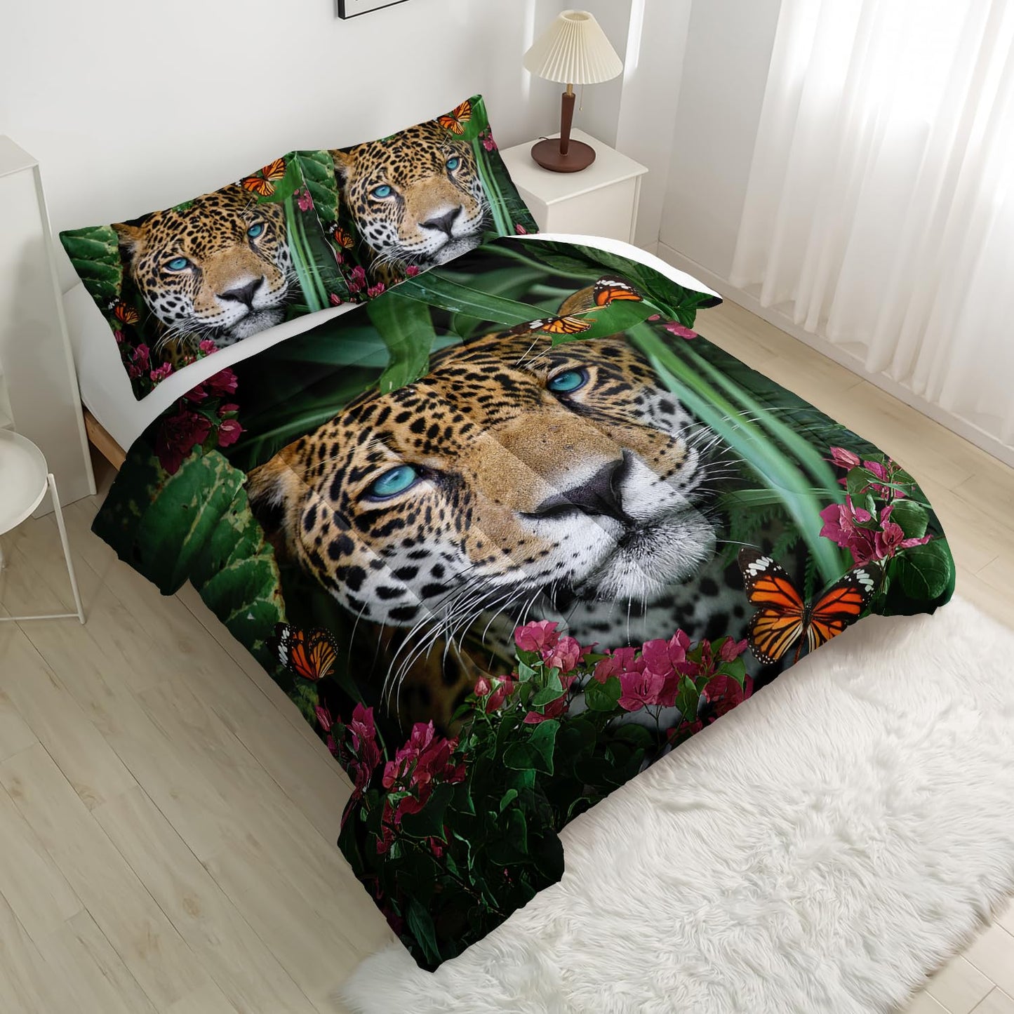 Nttopship Cheetah Print Comforter Set Leopard Comforter Set Twin Size，Wild Animal Print Comforter for Kids Teens and Adults Soft Microfiber All Season(1 Comforter & 2 Pillowcases)
