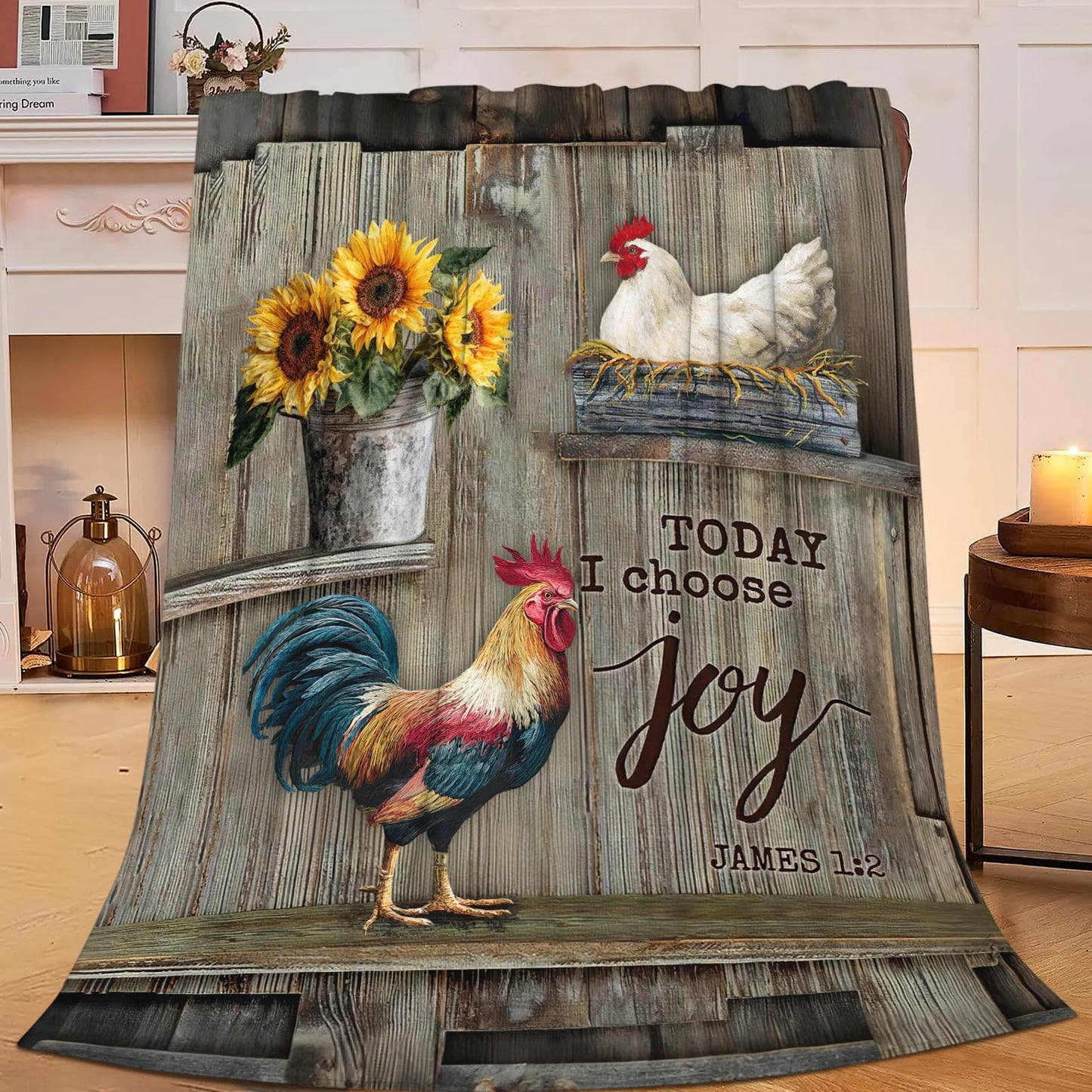 Dynova Rooster Blanket Cozy Plush Chicken Hen Throw Blankets Fuzzy Flannel Fleece Country Sunflower Gifts for Girls Boys Women Men 50"X40"