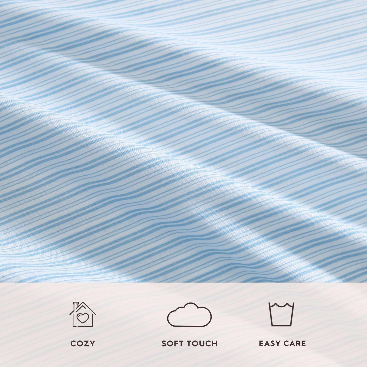 Laura Ashley - King Sheet Set, Crisp & Cool Cotton Percale Bed Sheets, Deep Pockets, Striped Bedding with Matching Fitted Sheet & Pillowcases (Bedford Skinny Stripe Blue)