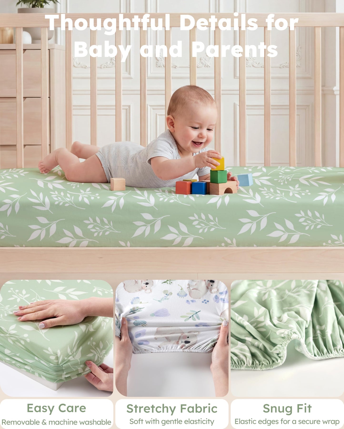 Nyessmee Baby Crib Sheets for Boys and Girls, Fitted Crib Sheets 52" x 28", Soft Breathable Microfiber Sheets for Standard Crib and Toddler Mattress, 2-Pack Green Koala