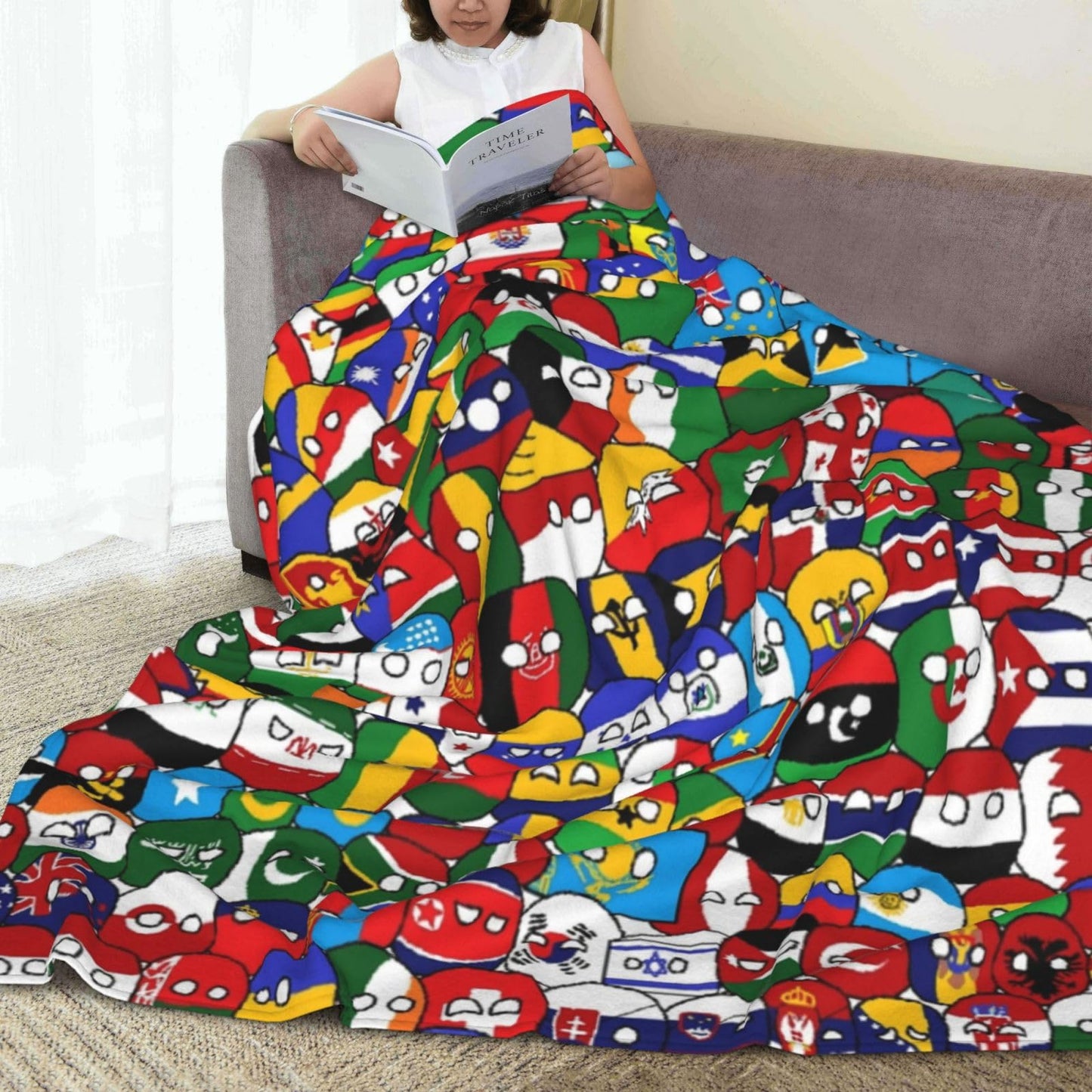 Countryball Polandball World Map Throw Blanket Flannel Fleece Fuzzy Blanket 40"X50" Soft Cozy Lightweight Blanket for Home Decor Bed Sofa Office Bedroom Living Room Travel