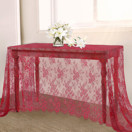B-COOL Red Vintage Lace Table Cloths 60x120 Inch Wedding Floral Tablecloth for Rectangle Tables Lace Fabric Rustic Christmas Party Decor