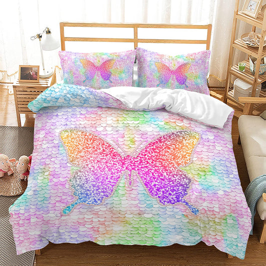 CVHOUSE Rainbow Butterfly Duvet Cover Queen Size,Colorful Bedding Set for Girls Kids Teens,Rainbow Butterfly Comforter Cover,1 Duvet Cover 2 Pillowcases 3 Piece