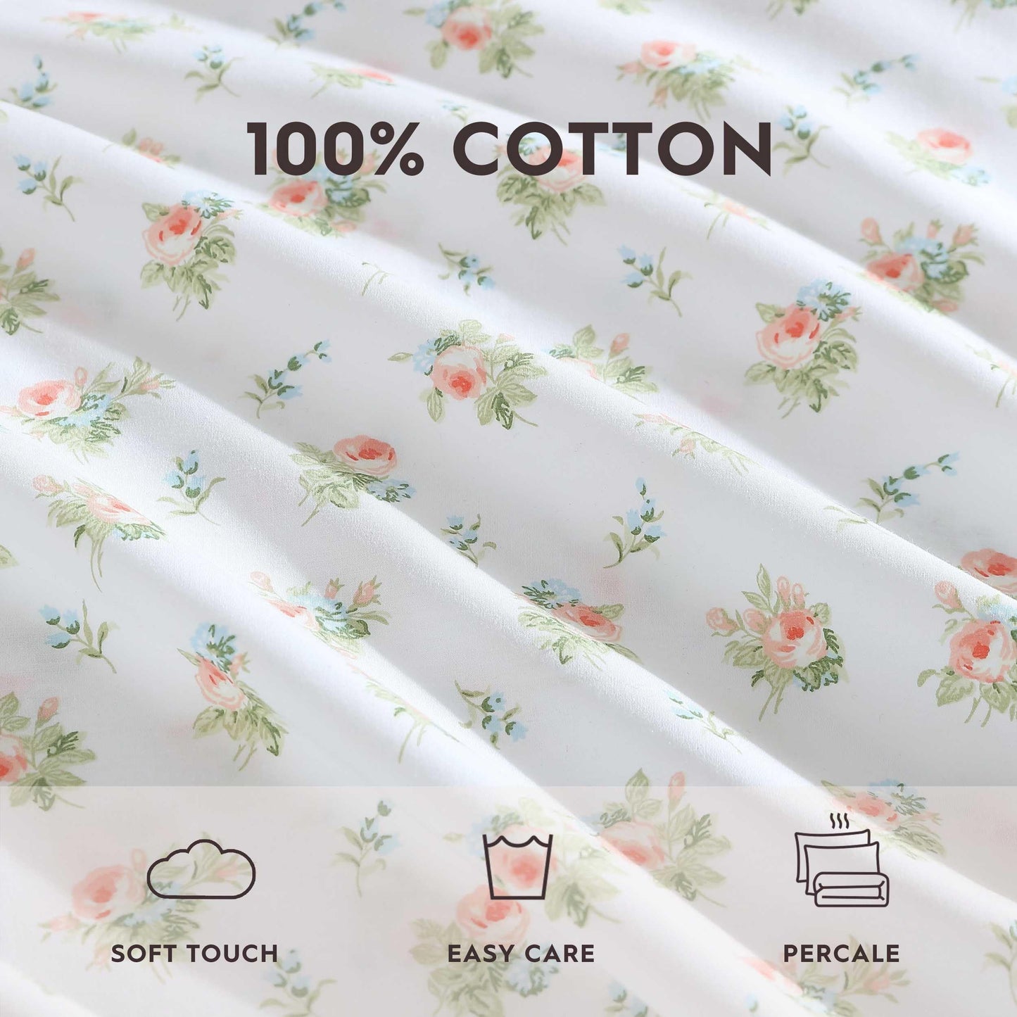 Laura Ashley - King Sheet Set, Breathable Percale Cotton Bedding, 200 Thread Count, Floral Home Decor (Roseford Orange, King)