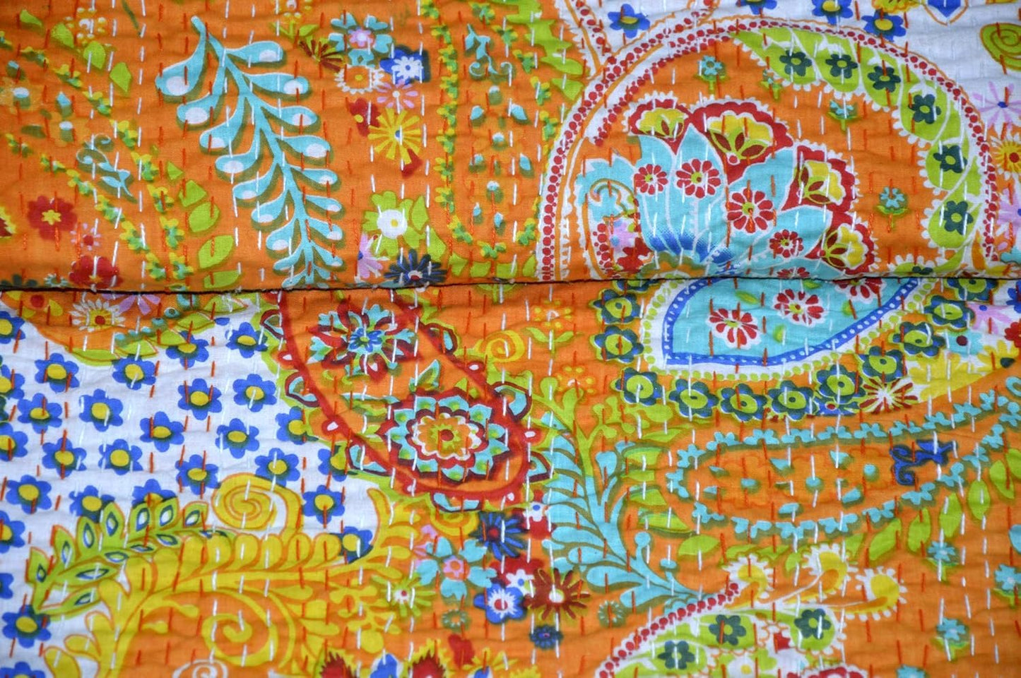 Arprani Indian Vintage Kantha Quilt Set Handmade Cotton Throw Blanket Bedspread gudari Paisley Bohemian bedspreads Boho Queen Size Quilt