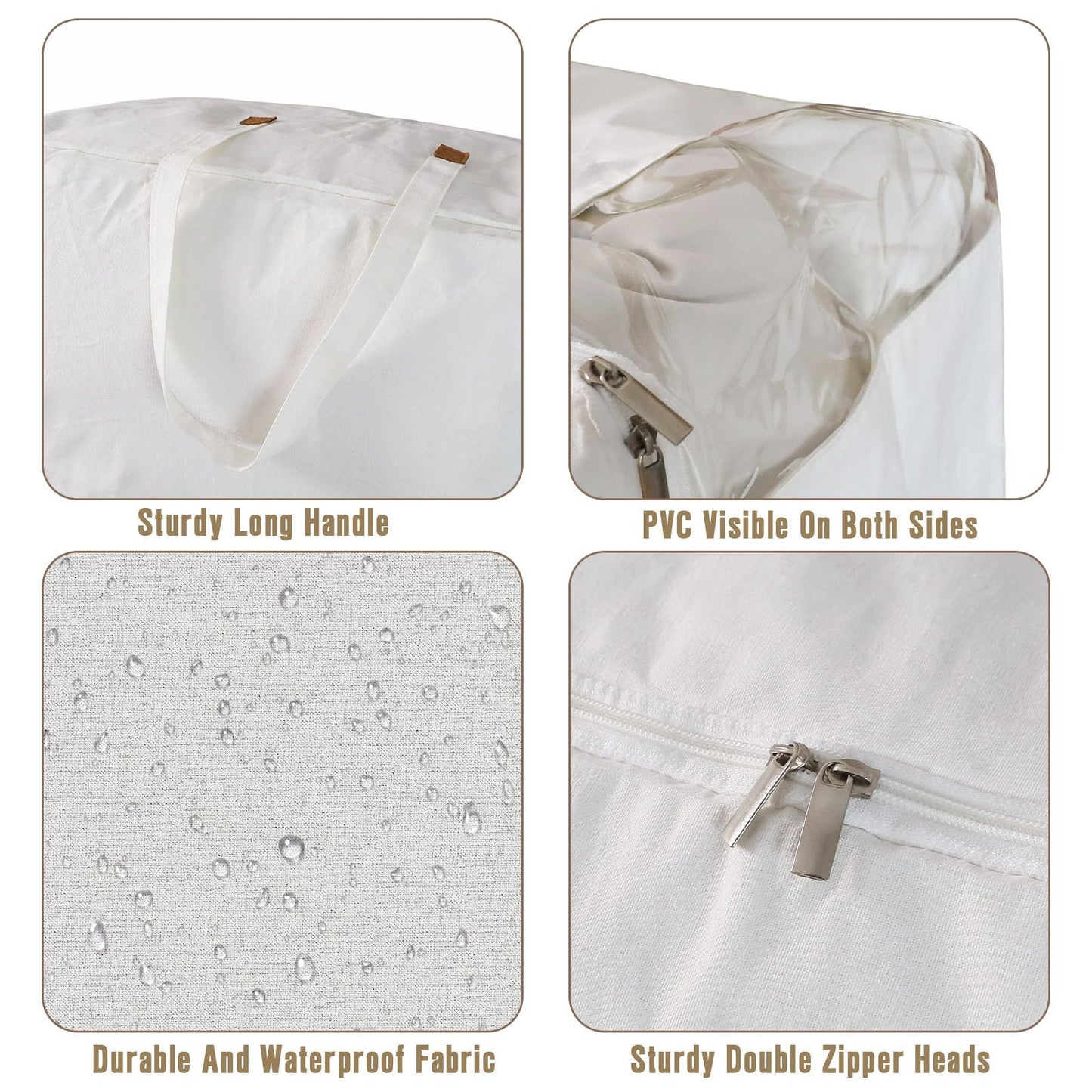 Heavy Duty Cotton Canvas Storage Bags For Comforter Blankets Clothes Extra Large Foldable Organizer with Clear Window & Reinforced Handles, Dustproof Design (White, 80L-3Pack)