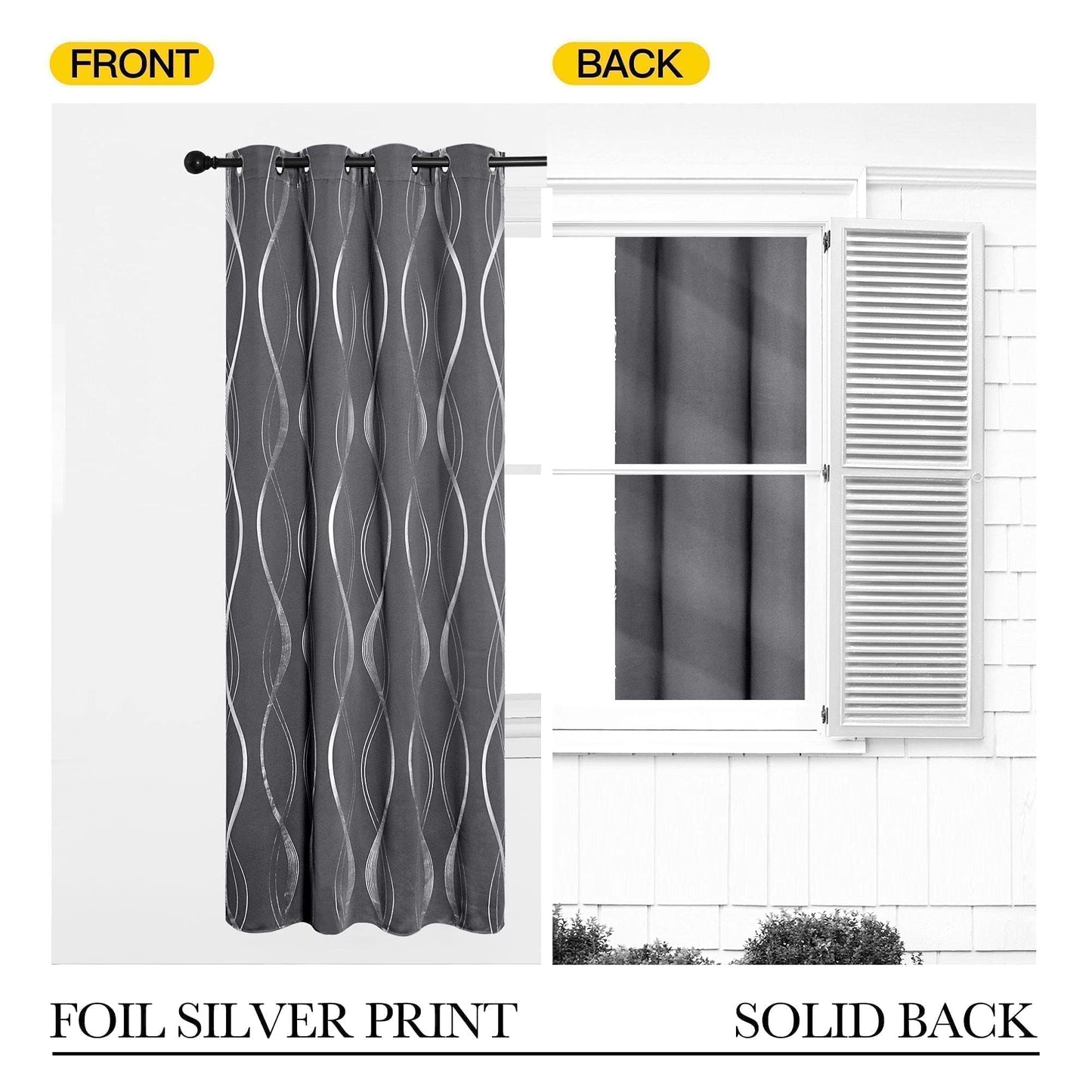 NICETOWN Grey Blackout Striped Pattern Curtains for Living Room 84 inch Long 2 Panels Set, Noise Reducing Thermal Insulated Wave Line Foil Print Bedroom Drapes for Patio Sliding Glass Door (52 x 84)