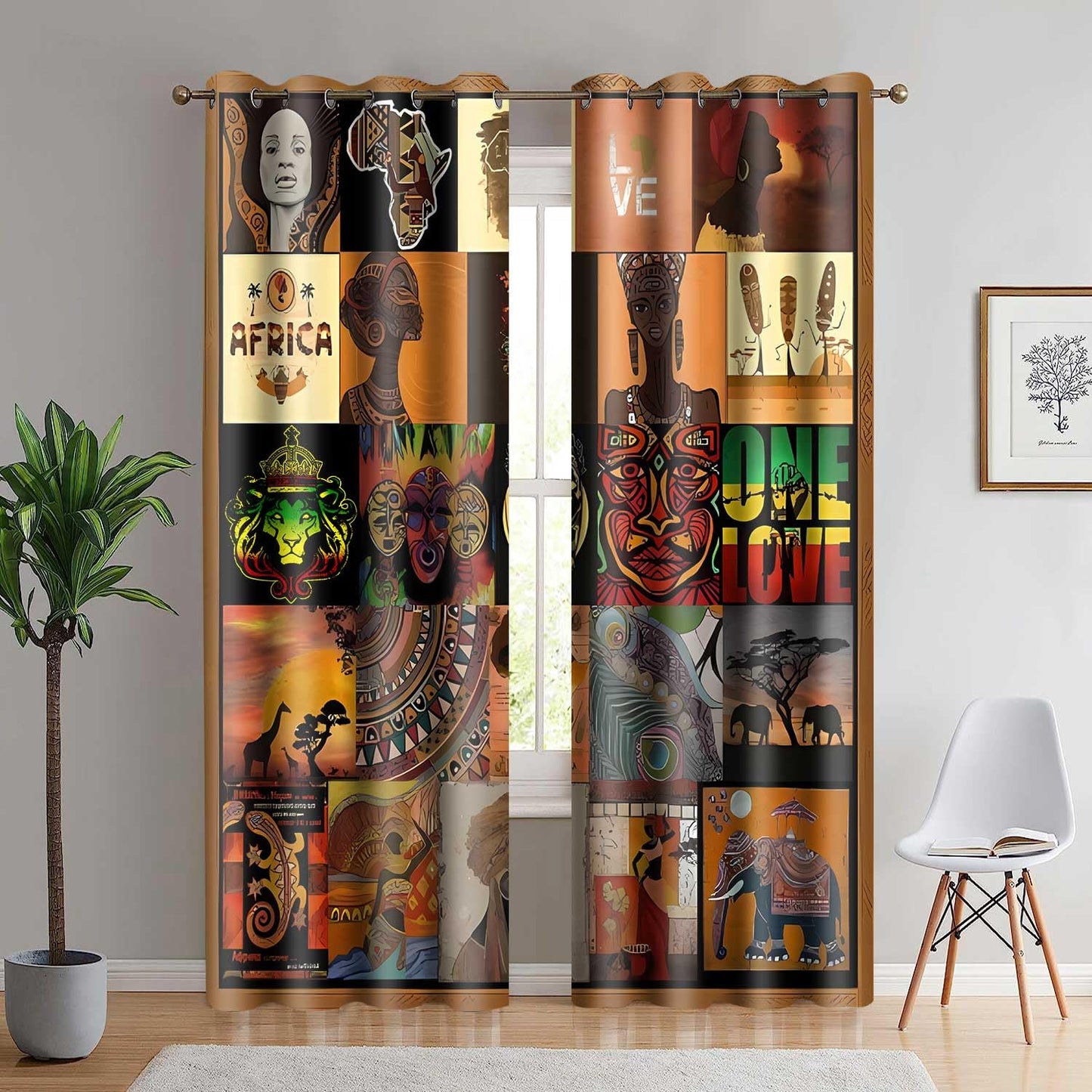 MIZSYE African Patchwork Style Curtains African Black Women Blackout Window Drapes Native African Ethnic Totem Patterns Masks Elephants Giraffes Curtain for Bedroom Living Room 42x84inch CLDWMS0224