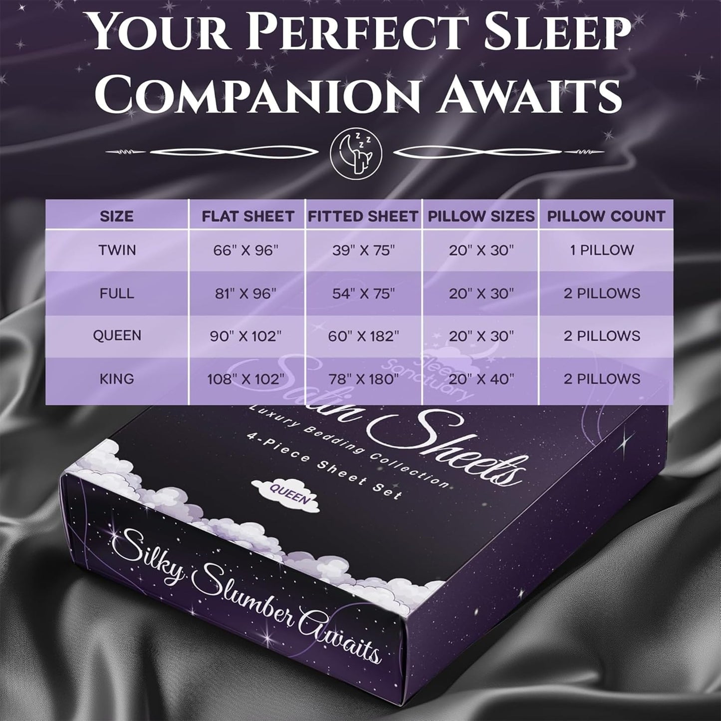 SLEEP SANCTUARY Satin Sheets Queen Size – 4 Piece Luxury Silky Bed Set, Softer Than Silk, 15" Deep Pocket, Cooling & Wrinkle-Free, Moisture-Wicking & Breathable for Hair & Skin (Stone Grey)