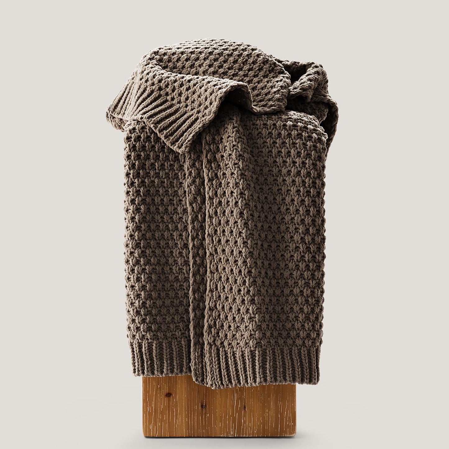 EVERGRACEHOME Chunky Chenille Knit Throw Blanket for Couch, Soft Luxurious Moss Stitch Blankets for Bed, Cozy Decorative Farmhouse Knitted Throws for Sofa, Mocha Brown, 50" x 60"