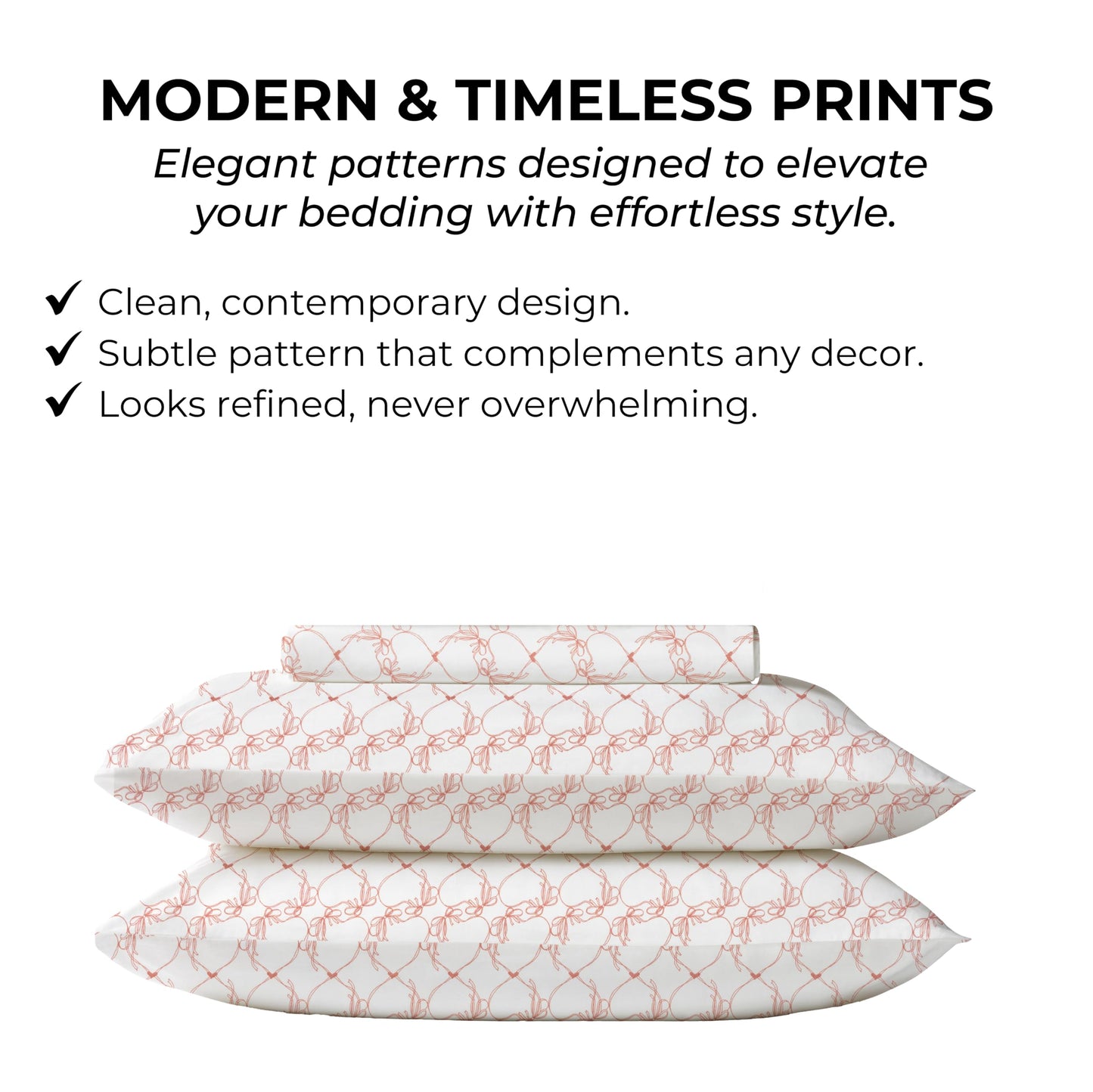 Mayil Manor Queen Size Fitted Sheet with 18" Deep Pockets, No Flat - Percale Weave Natural - Breathable 100% Cotton Printed Bedding, 1 Fitted Sheet + 2 Pillowcases - Pink Bows Print