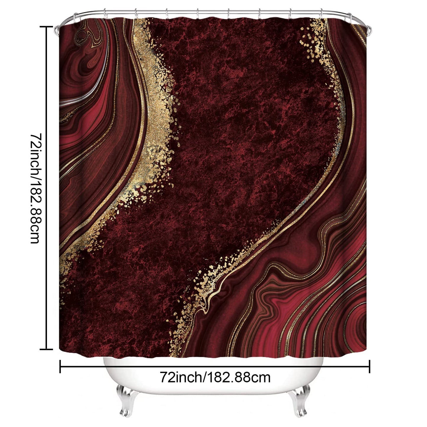 beifivcl 4Pcs Luxury Marble Shower Curtain Sets, Bathroom Sets with Shower Curtain, Toilet Lid Rug, Contour Mat and Bath Mat, Shower Curtain with 12 Hooks for Bathroom Set Decor (72 x 72 Inch), Red