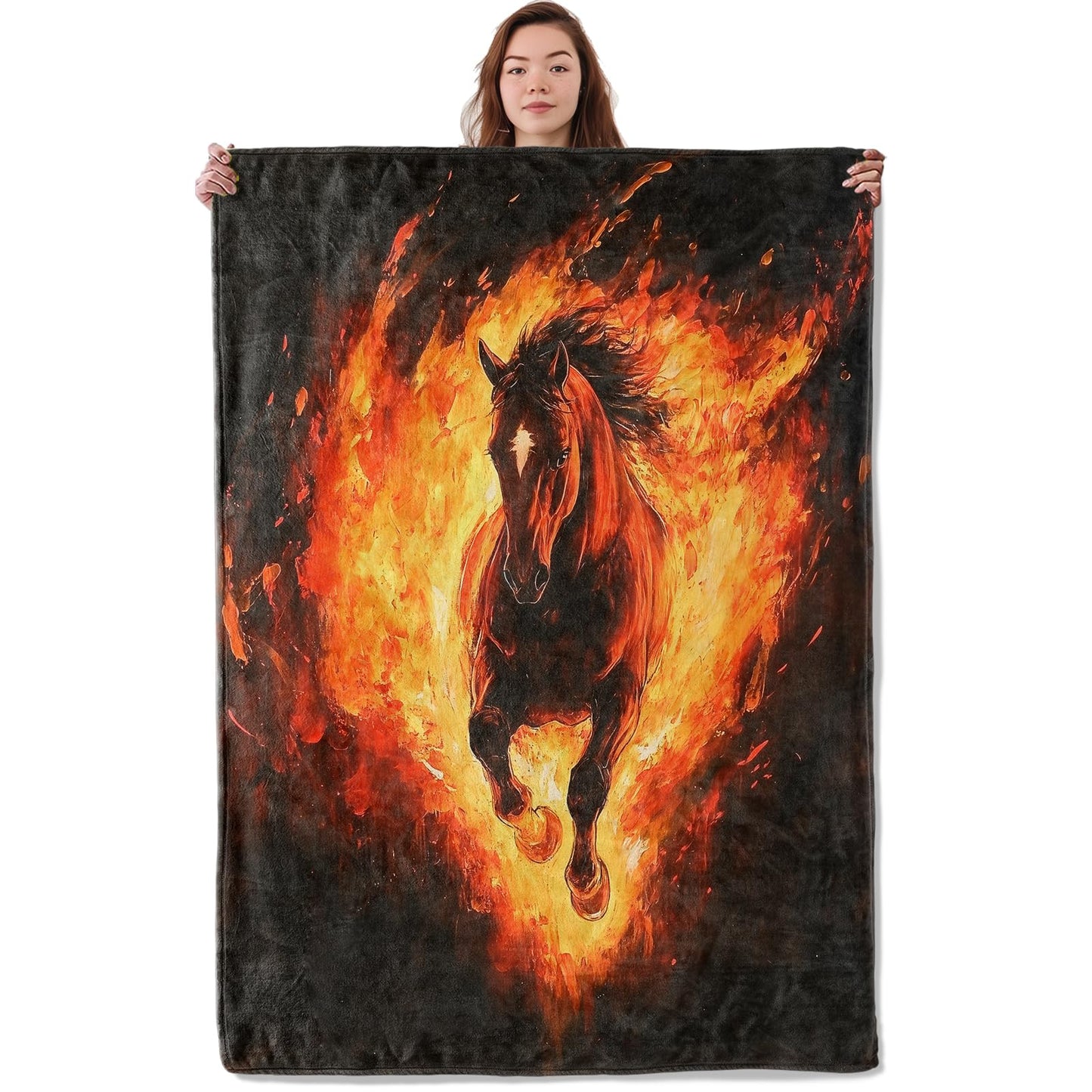 UNDAHIS Cool Fire Horse Blanket, Gifts for Boys Men and Animal Lovers, Fantasy Design Throw Blankets, Soft Lightweight Flannel Throws, Bedding Office Dorm Picnic RV Cabin Decor, All Season, 50"x60"
