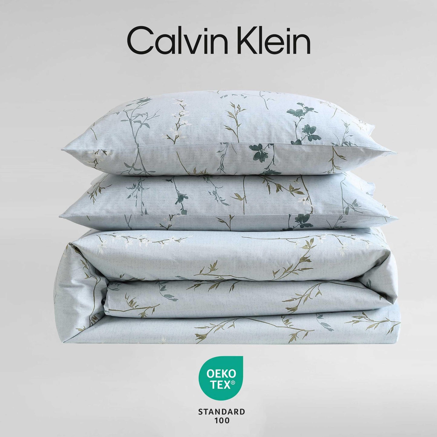 Calvin Klein - King Comforter Set, Cotton Floral Bedding with a Naturally Soft Feel, 3 Piece Bed Set with Matching Pillowcases (Wildflower Blue)