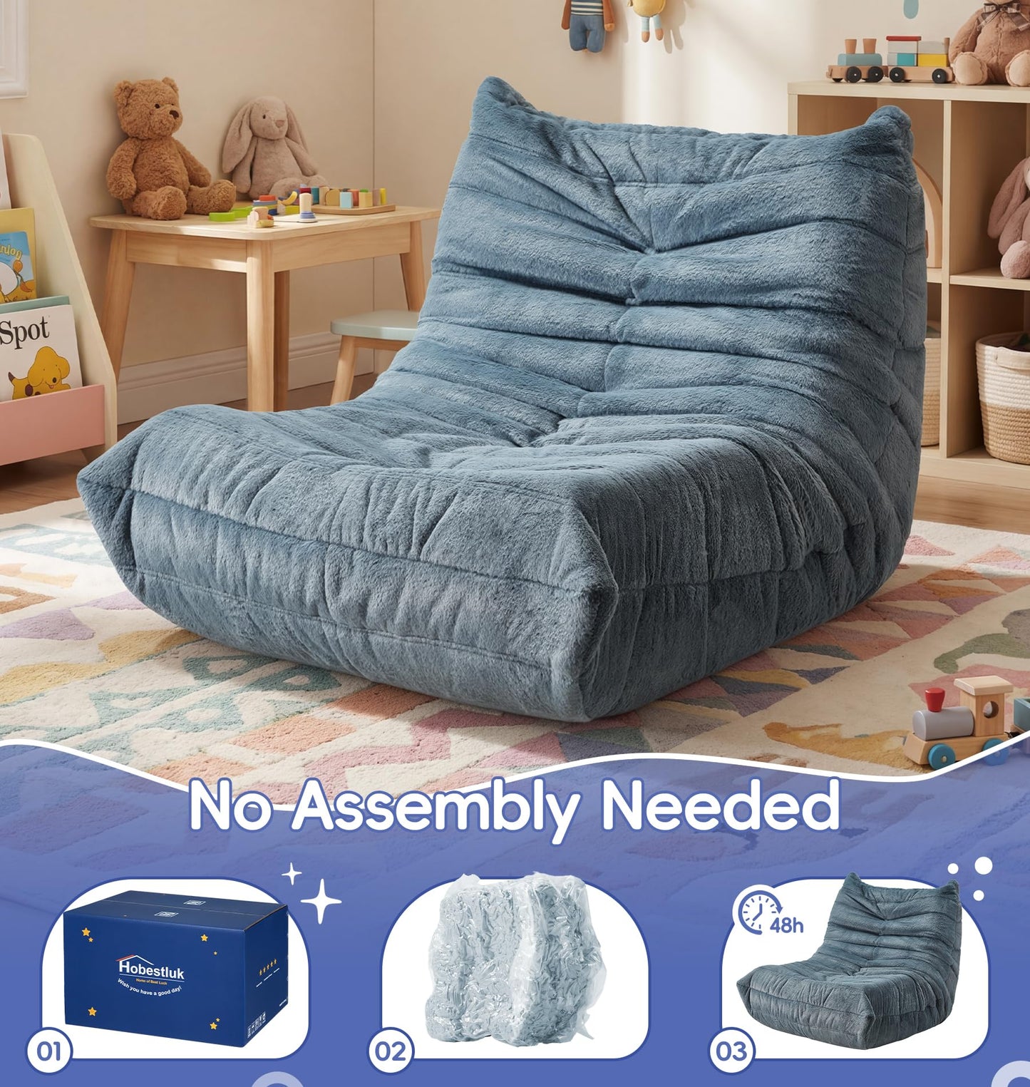 Hobestluk Bean Bag Chair for Kids Toddler Bean Bag Chair with Memory Foam Filler Beanbag with Spacious Design Bean Bag Couch for Reading Gaming Relaxing (Blue Grey, Small)