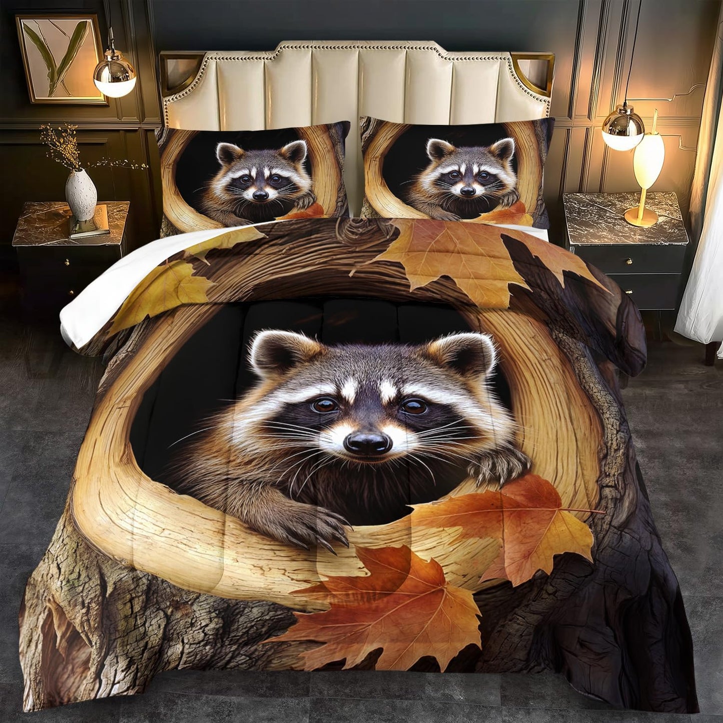llyxsesty Cute Raccoont Comforter Set Queen Kids Comforter Set for Girls Queen Brown Animal Bedding Boys Forest Bedding Kawaii Raccoont Room Decor Cute Animal Print Bedroom Decor Kawaii Pet Quilt