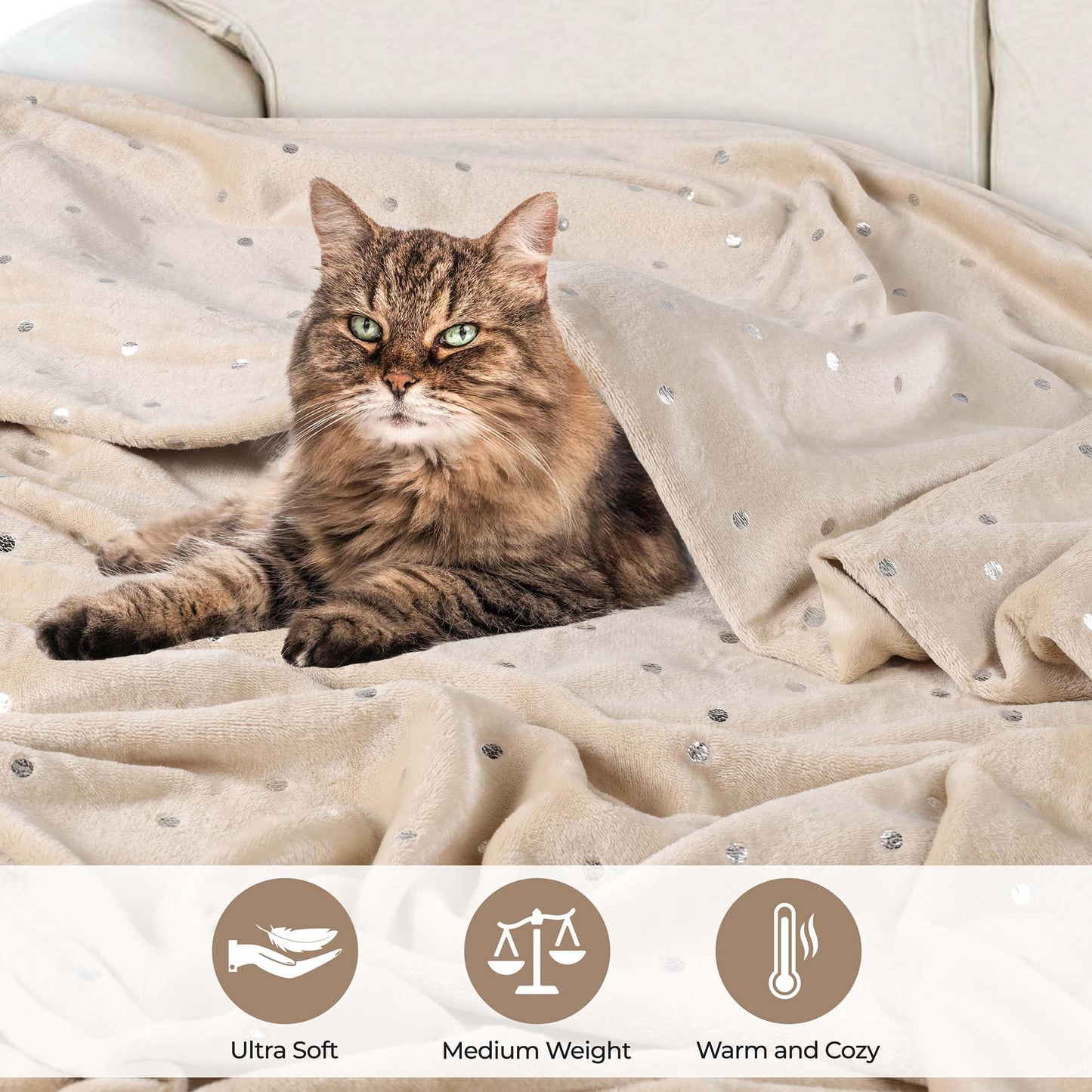 Superior Fleece Blanket, Plush, Fluffy, Soft, Decorative Blankets for Bedroom, Sofa, Fuzzy Bedding, Cute Woven Room Decor, Beautiful Cover, Comfort Essentials, Polka Dot, King, Linen