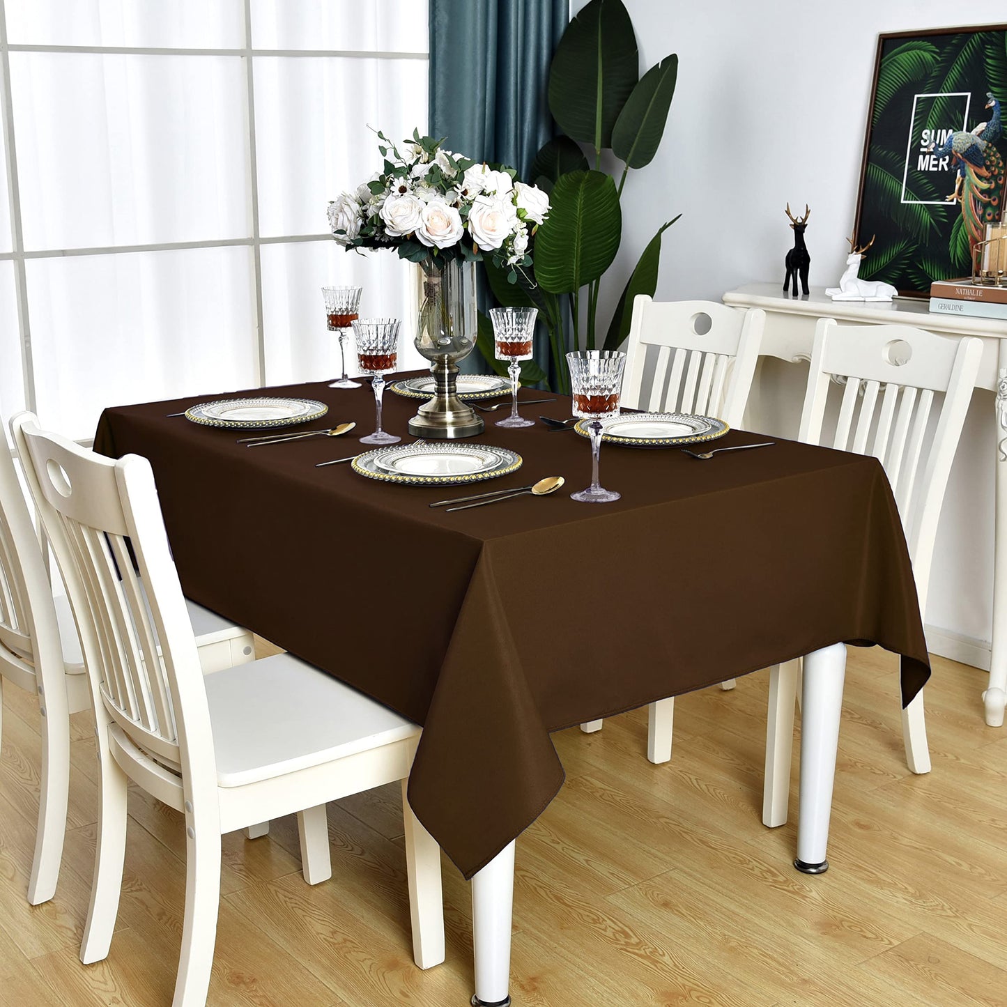 KAIPHO Brown Rectangle Tablecloth Waterproof Stain Resistant Wrinkle Free Table Cloth 210GSM Polyester Wipeable Table Cover for Party, Banquet, Indoor and Outdoor-Rectangular/Oblong, 60 x 84 inch