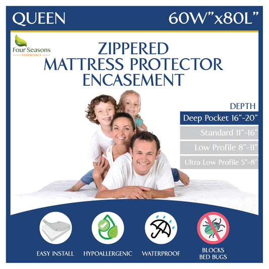Queen Mattress Protector Bedbug Waterproof Zippered Cover - Deep Pocket Fits up to 20" Depth - Hypoallergenic Premium Quality Encasement Protects Against Dust