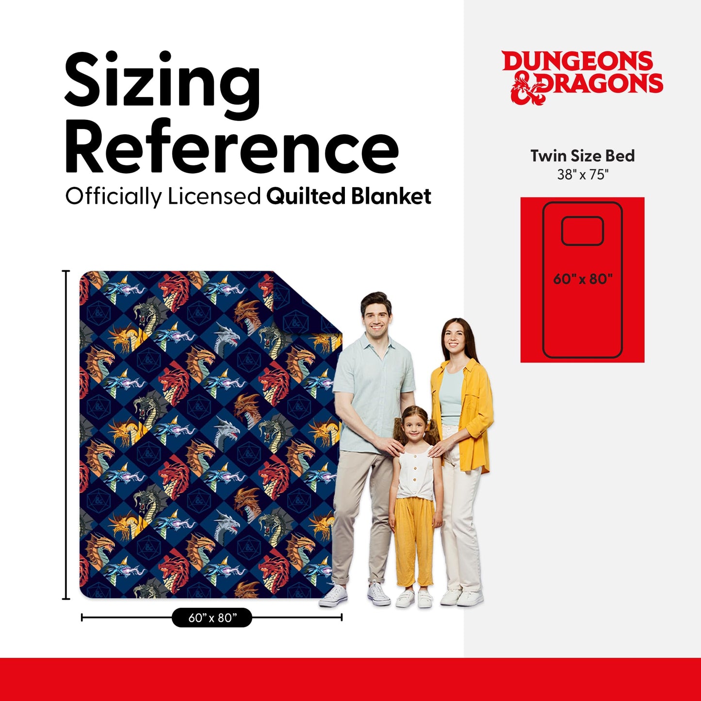 Northwest Dungeons & Dragons Dragons & Dice Quilted Blanket, Comfy Throw, Soft Lightweight Bedding for Bed, or Couch, 60 x 80 inches