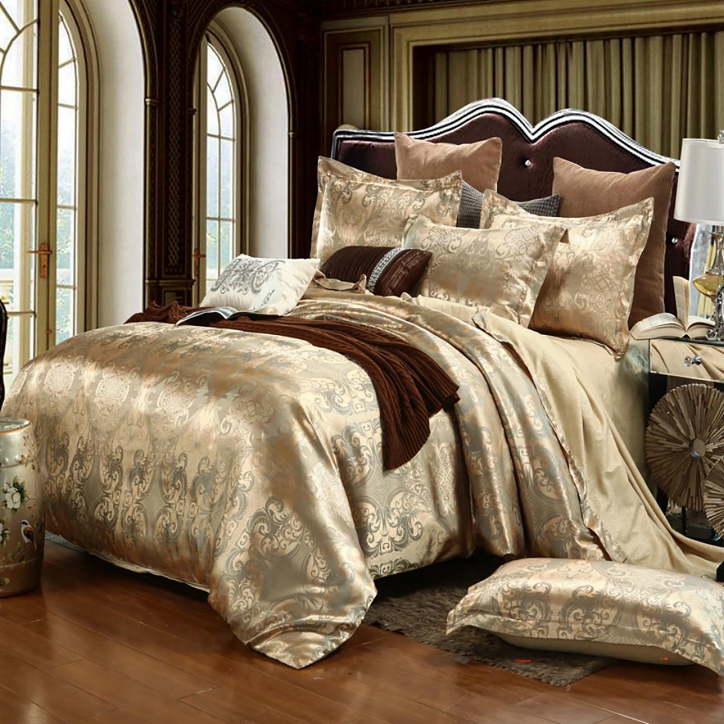 TUMAN Pro Duvet Cover Set European Luxury Satin Embroidery 3-Piece Bedding Set Soft Comfortable and Lightweight Rose Gold Full Duvet Cover (No Quilt) (Rose Gold, Full)