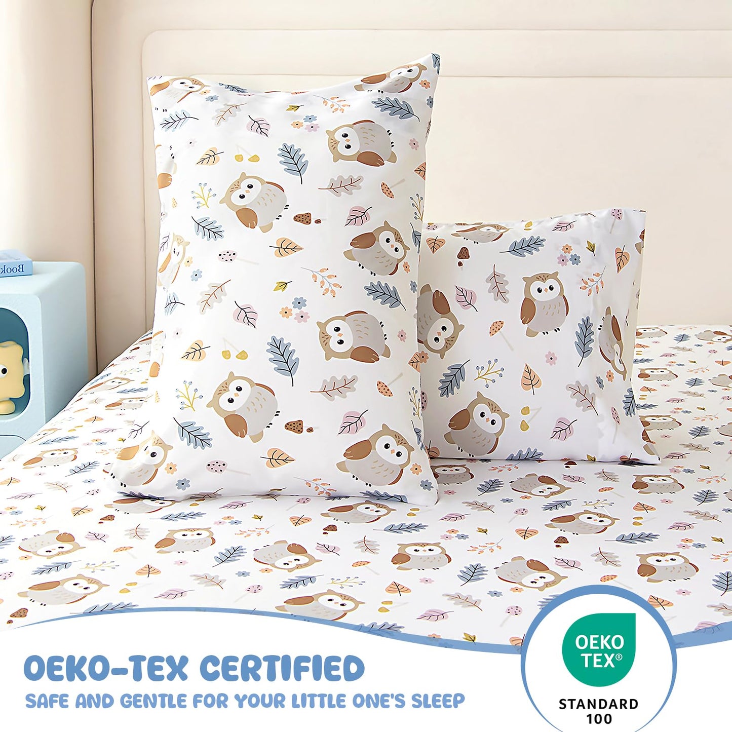 MICORAL Kids Twin Sheet Set, 3 Pieces Sheets for Boys & Girls, Soft Printed Microfiber Bed Sheets, Deep Pocket Cozy Toddler Bedding Set, Owl (White)
