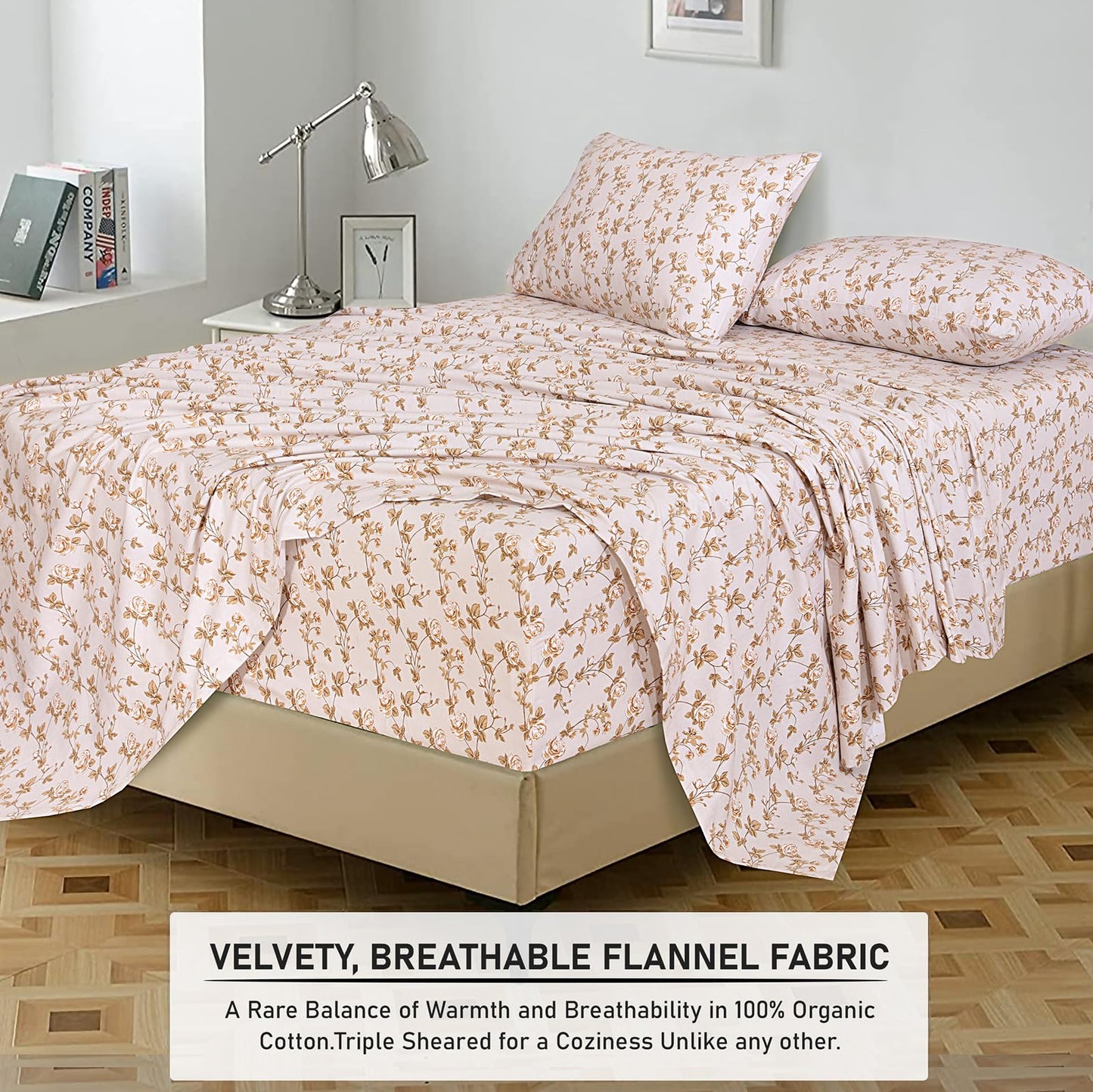 RUVANTI Flannel Sheets Queen Size - 100% Cotton Double Brushed Bed Sheets, Deep Pockets 16 Inches Queen Sheet Set, All Seasons Breathable & Extra Soft - Warm & Cozy, 4 Piece, Dazzale