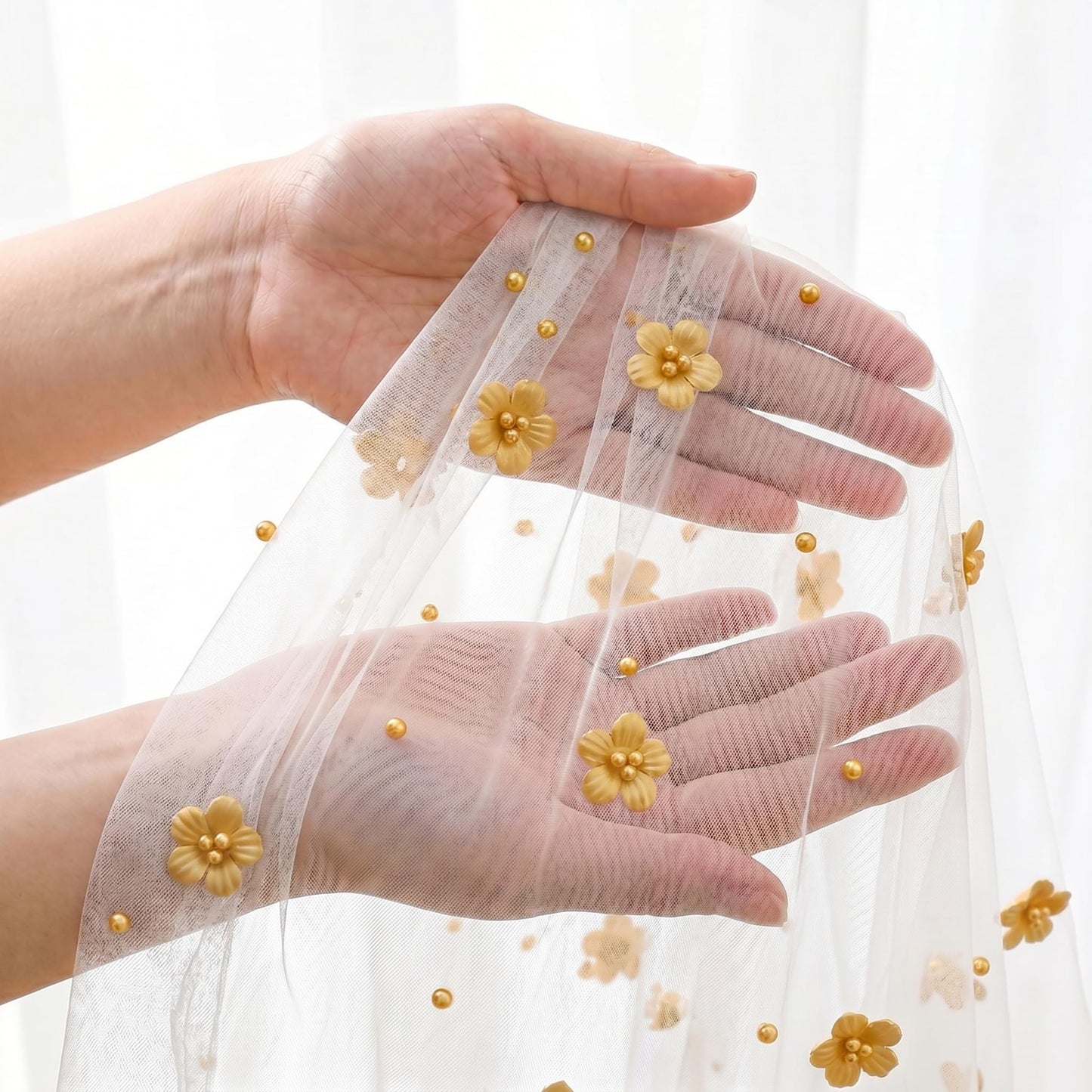 Horaldaily Yellow Flower Pearl Beige Gauze Table Cloth 60×84 Inch Rectangular, Seasonal Sheer Tulle Cheesecloth, Bridal Shower Table Cover for Wedding Birthday Table Decor