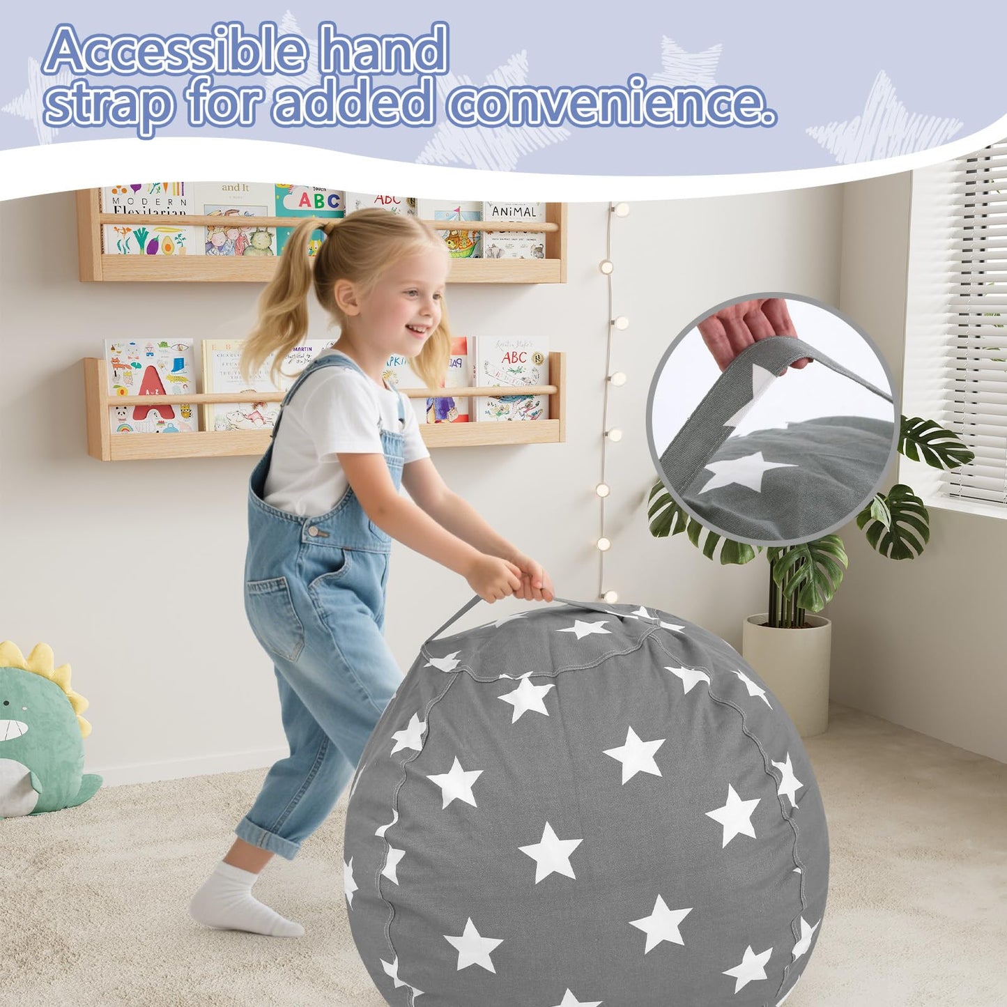 COMAX Bean Bag Chair for Kids, Kid Beanbag Chair Cute, Cotton Canvas Lazy Chair with Shredded Foam Filling, Stuffed Floor Sofa Couch for Boys and Girls, Grey Stars