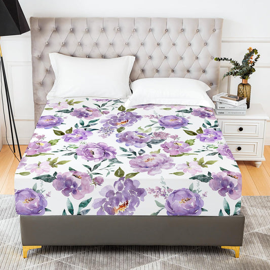 YIYEA Floral Fitted Sheet Only, Premium Double Brushed Microfiber Deep Pocket Fitted Sheet Queen Size, Ultra Soft Fitted Bottom Sheet, Shrinkage, Fade Resistant, Queen