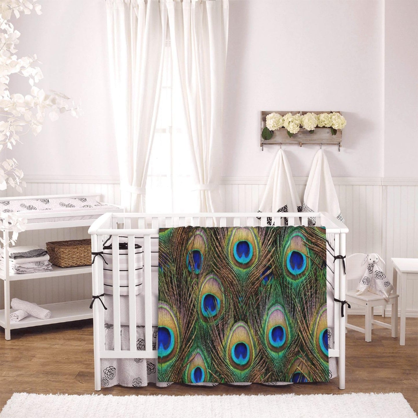 Perinsto Peacock Feather Throw Blanket Ultra Soft Warm All Season Decorative Fleece Blankets for Bed Chair Car Sofa Couch Bedroom 50"X40"