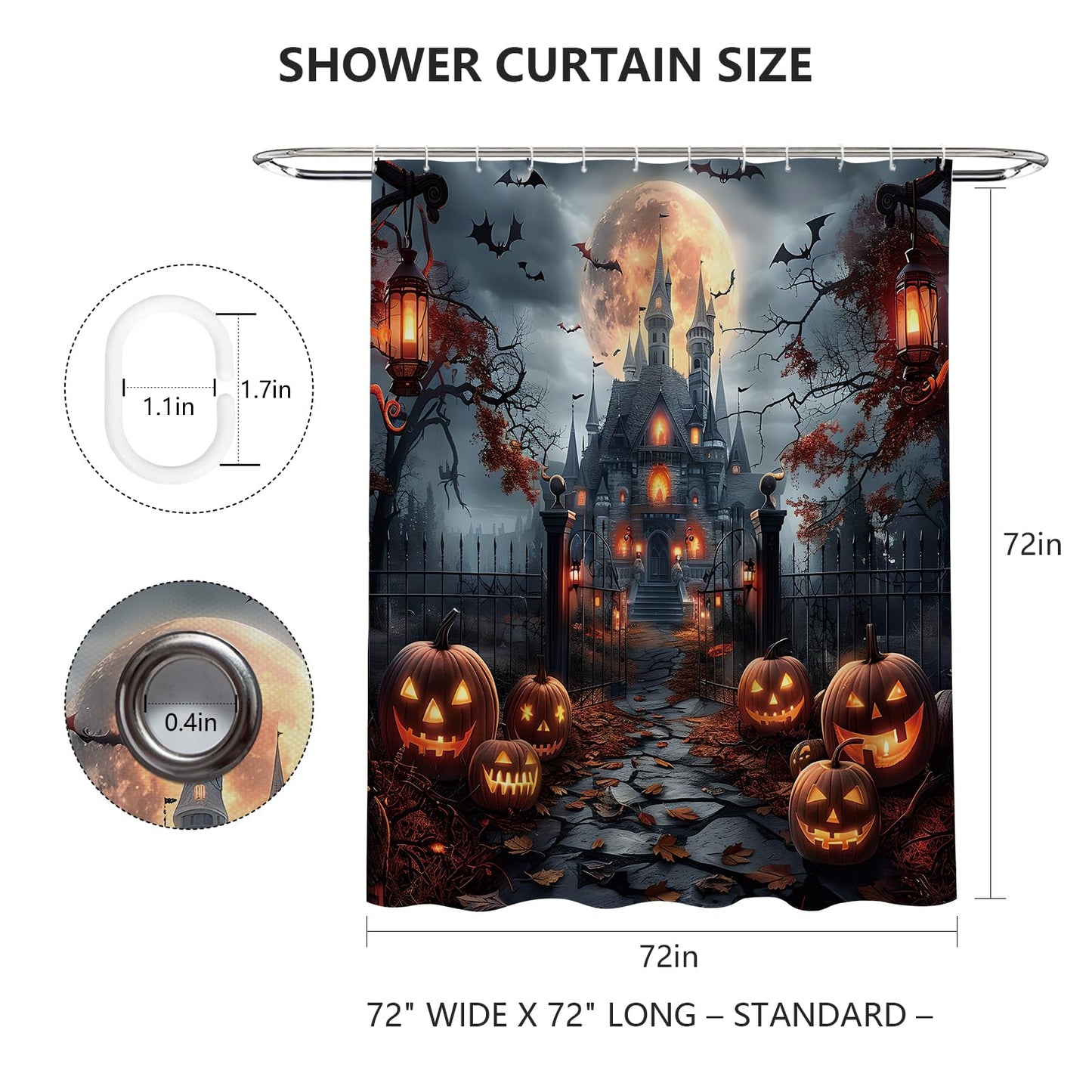 MEHOFOND Halloween Shower Curtain Scary Haunted House Evil Pumpkin Shower Curtains for Bathroom Scary Castle Horror Pumpkin Lantern Spooky Full Moon Night Gothic Dead Tree Bathroom Decor 72Wx72H Inch