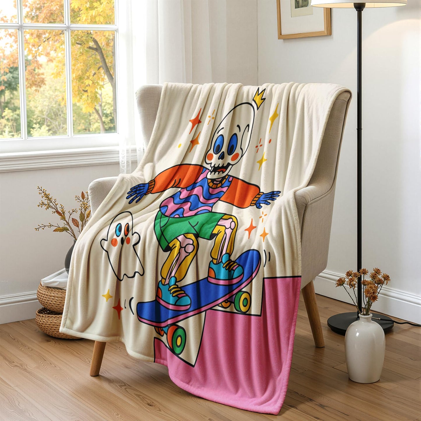 GEDAEUBA Skeleton Blanket Cute - Funny Halloween Fleece Blanket Throw, Soft Cozy Blankets & Throws for Couch, Bed, and Sofa, 50x60 inches