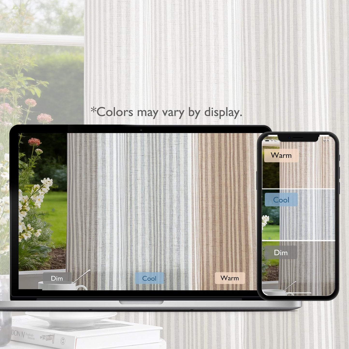 Vangao Linen Striped Curtains for Living Room Bedroom Farmhouse Tickingstripe Light Filtering Window Curtains Printed Drapes Grommet Top 2 Panels Grey W50 x L63 Inch