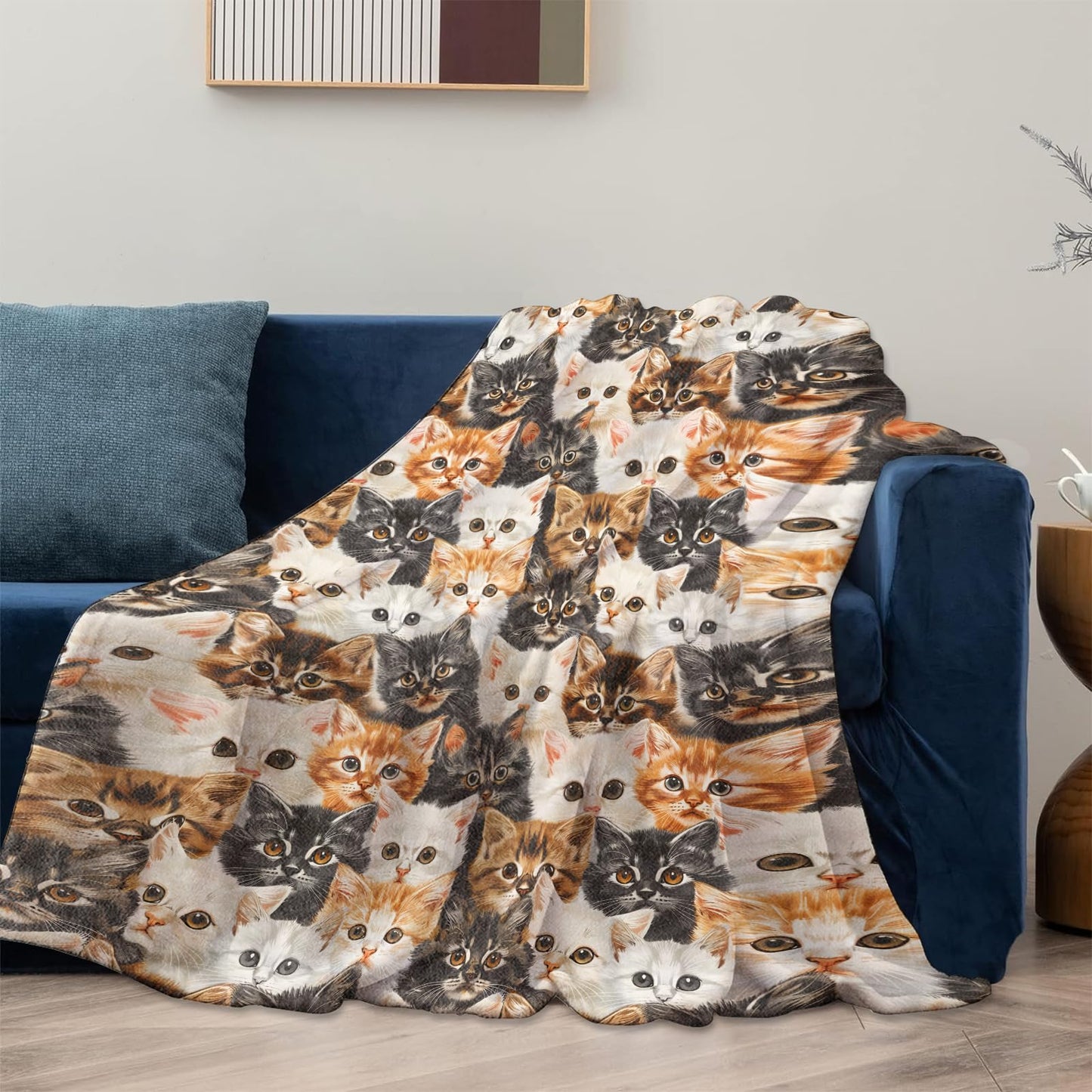 Cute Kitten Blanket Gifts for Women Girls Kids, Soft Warm Lightweight Cat Pattern Flannel Throw Blankets for Living Room Sofa Home Bedroom Decor 50" x 60"