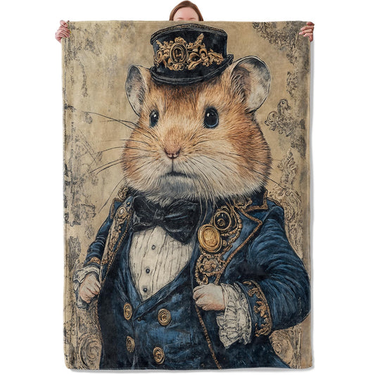 Mounidso Vintage Hamster Blanket Flannel Throw Blankets, Retro Animal Style Lightweight Warm Soft Cozy Decorative for Pet Lovers, Gifts for Sofa Couch Chair Living Room Bedroom Home Decor, 50x60inch