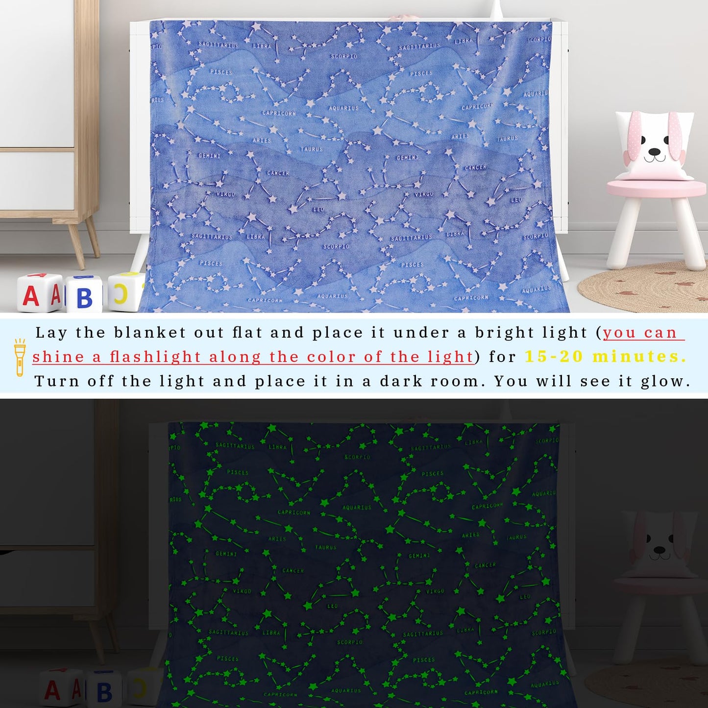 Gdindff Glow in the Dark Constellation Blanket, Galaxy Space Stars Throw Blanket for Kids Adults, Soft Fleece Astronomy Decor for Bedroom, Birthday Gifts for Boys Girls Women Men Teens, 50" x 60"