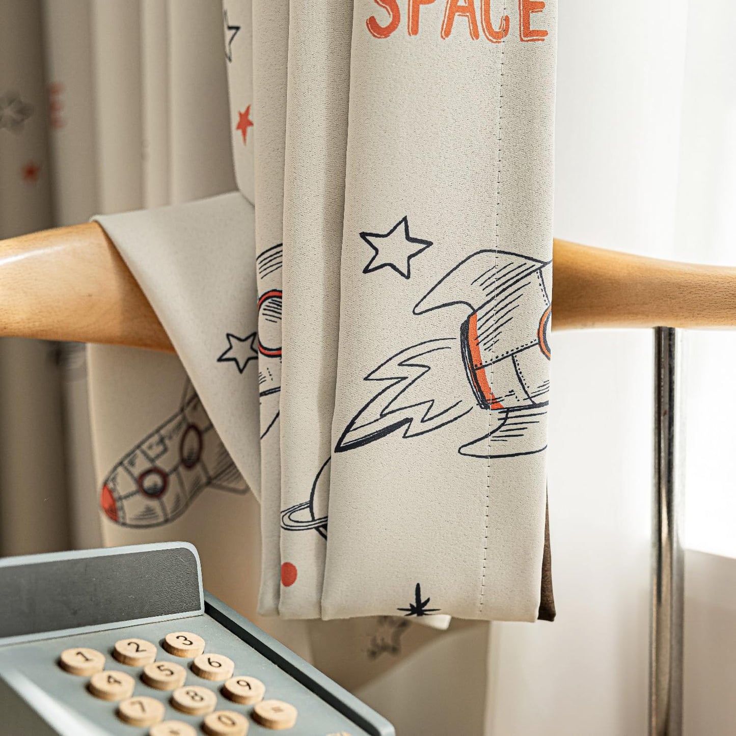 Cartoon Space Theme Pattern Semi Blackout Curtain for Kids Room Nursery