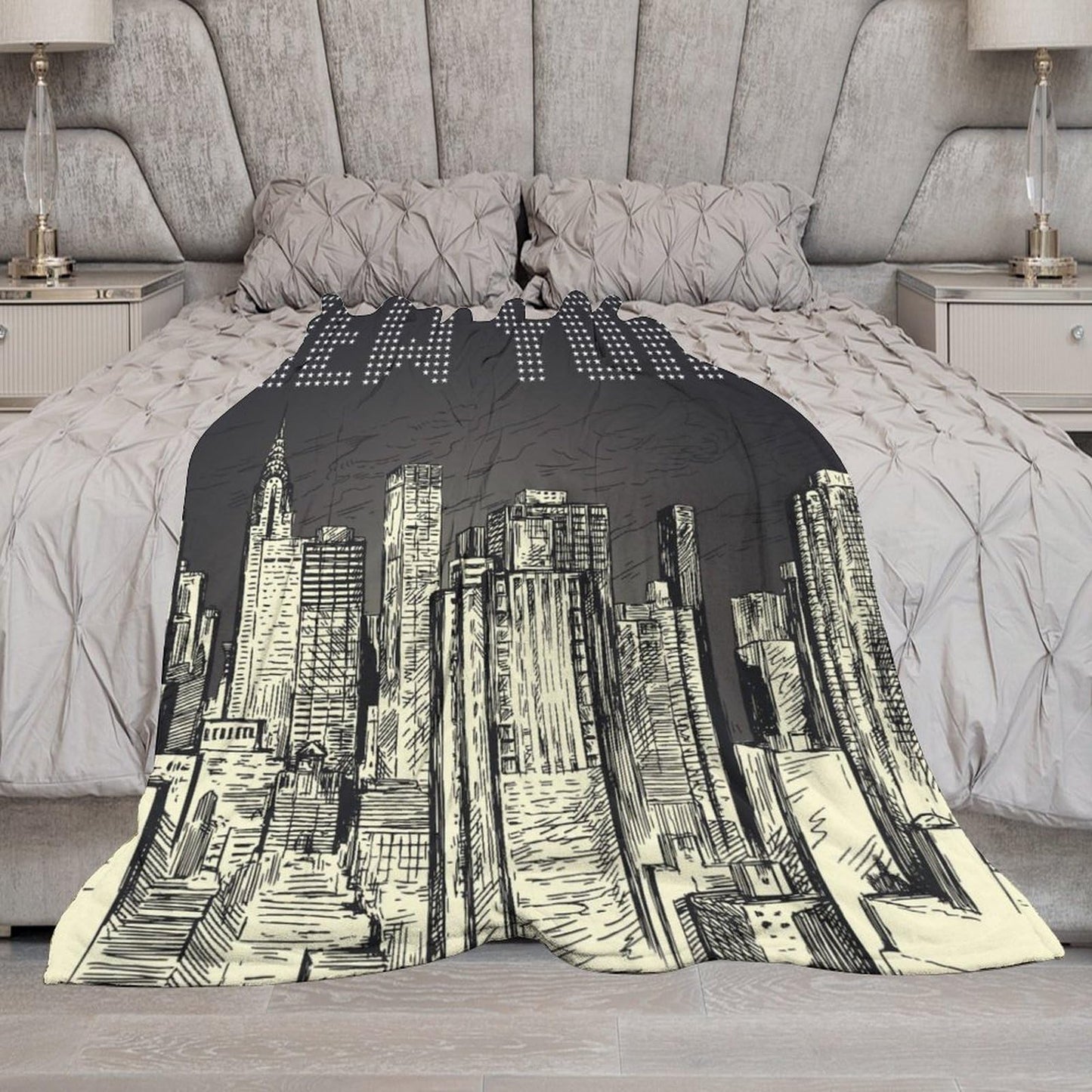 City Throw Blanket,Hand-Drawn New York Skyscraper Pattern Soft Cozy Warm Flannel Blankets for Sofa Couch Bed Gifts for Lover Kids Boys Grils Women Adults 30x40 Inch