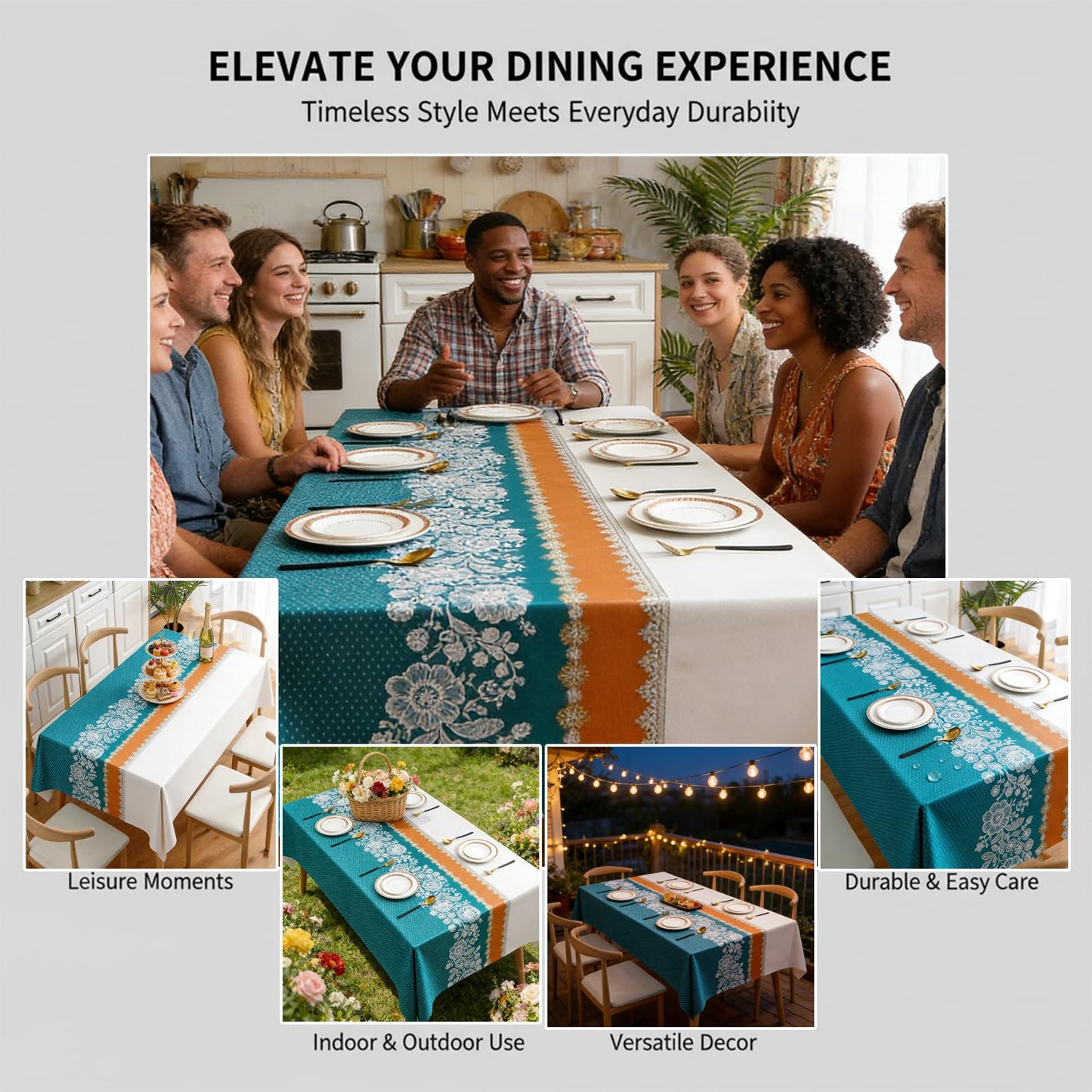 Qvthpv 55 * 70 inch Rectangle Tablecloth, Waterproof, oilproof and heatproof Functions，Just Wipe Gently and There's no Need for Washing for Dining Wedding and Outdoor (Lace - Mihua Blue)