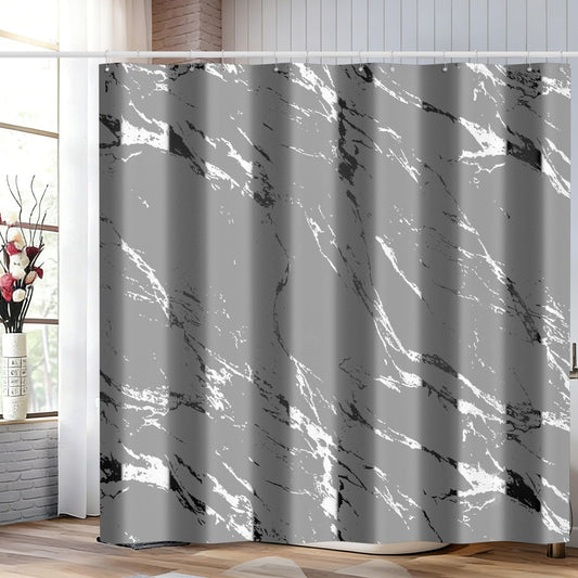 Yiwshcut Gray Marble Shower Curtain Set with Silver Metal Hooks, Fabric Shower Curtain for Bathroom, Modern Luxury Bathroom Curtain, Water-Resistant Polyester Bath Curtain, 72 x 72 Inches