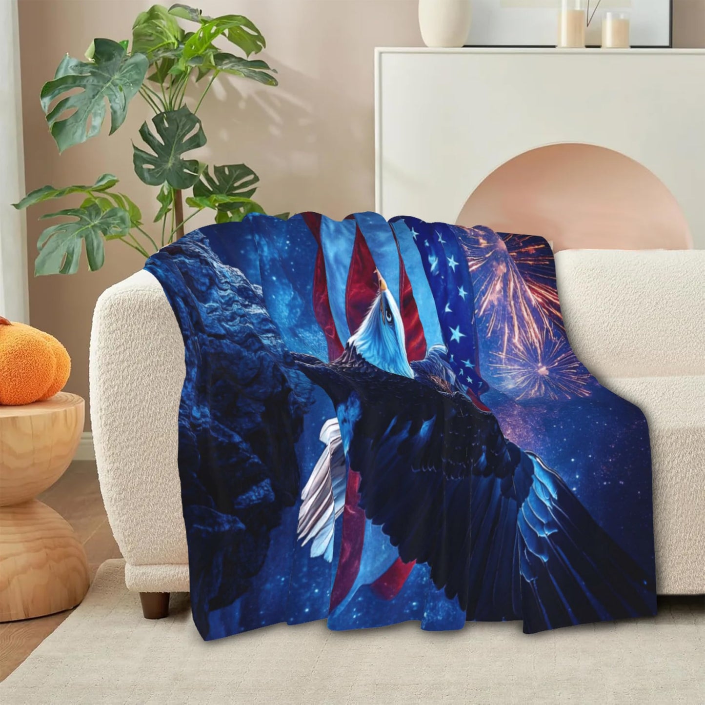 DKODKO American Flag Gifts Blanket - Eagle Throw Blankets, Independence Day Patriotic Decor Lightweight Blankets Easy Clean & Compact for Travel Camping,60''x 50''